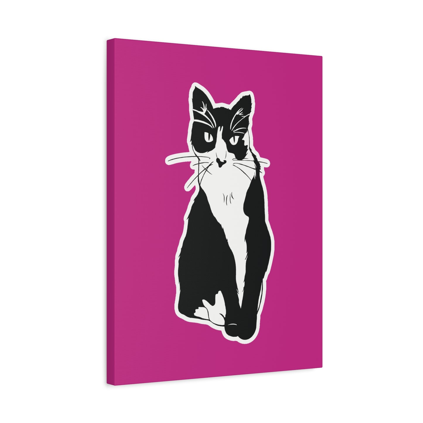 Cat Canvas on Pink (Sticker Style Cat) - Cat Drawing Art