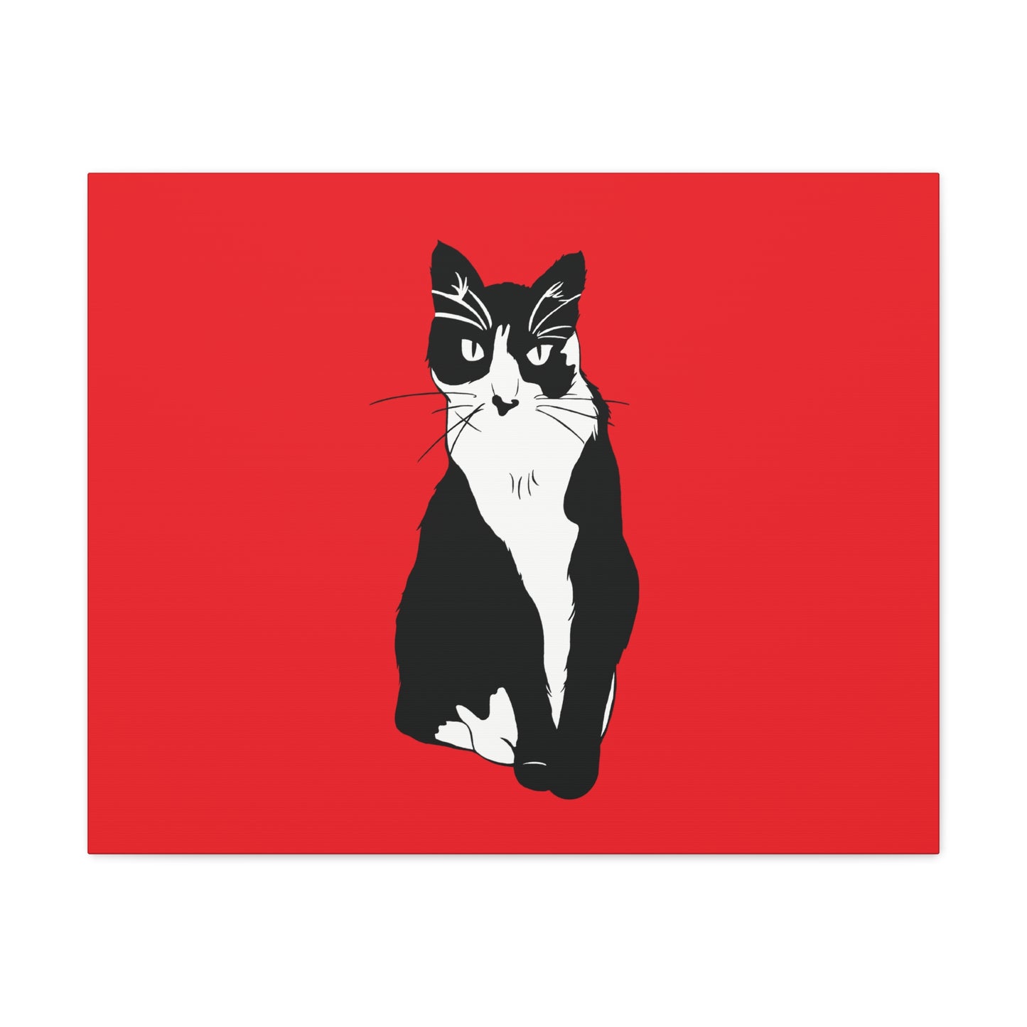 Cat Canvas on Red (B&W Style Cat) - Cat Drawing Art
