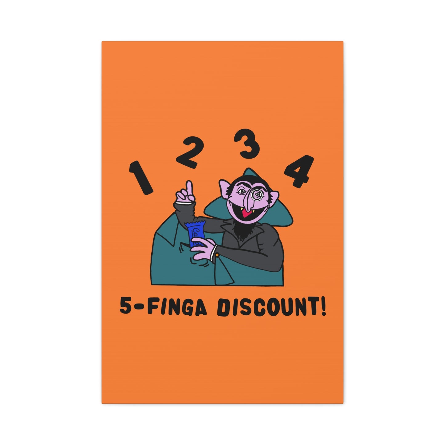 Five Finger Discount Canvas Print Light Orange - Sesame Street The Count Parody Art Print