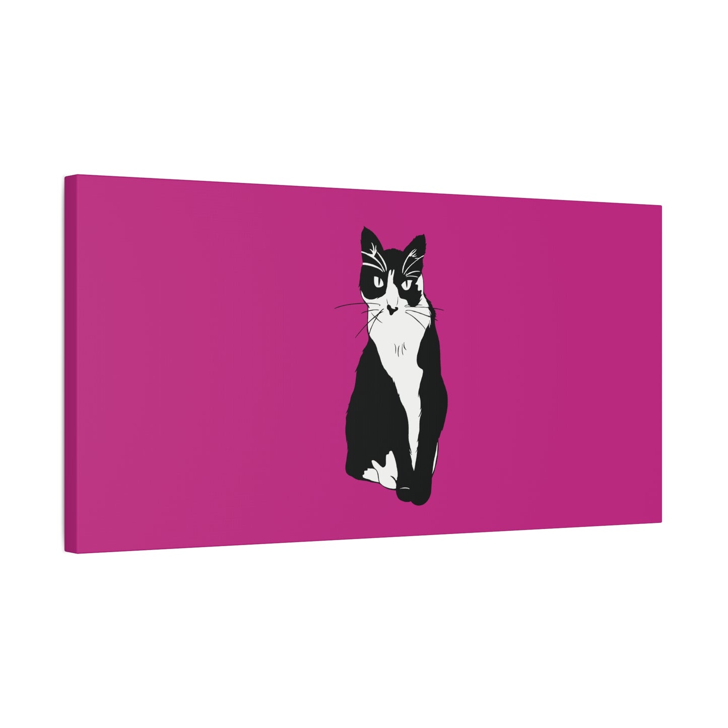 Cat Canvas on Pink (B&W Style Cat) - Cat Drawing Art