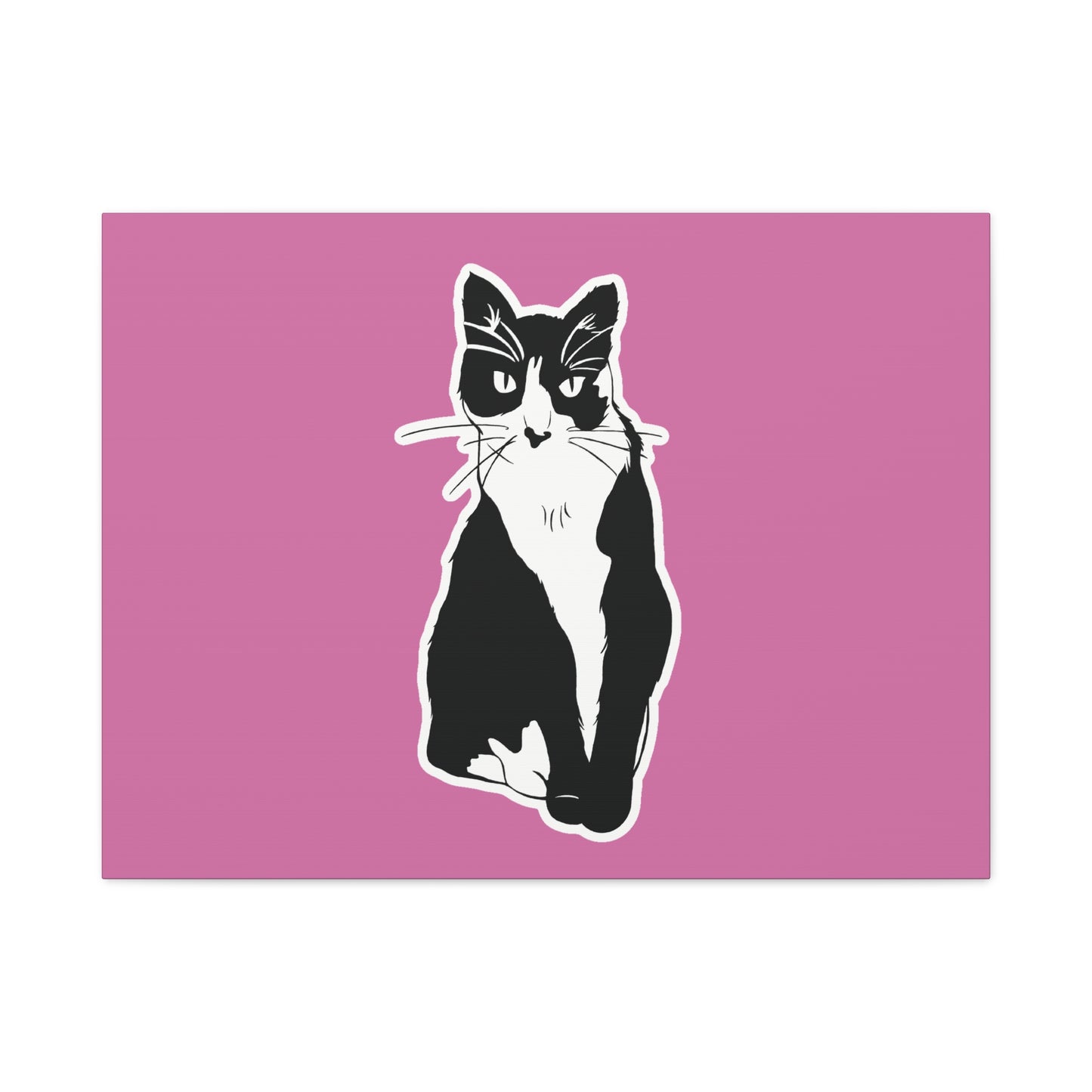 Cat Canvas on Light Pink (Sticker Style Cat) - Cat Drawing Art
