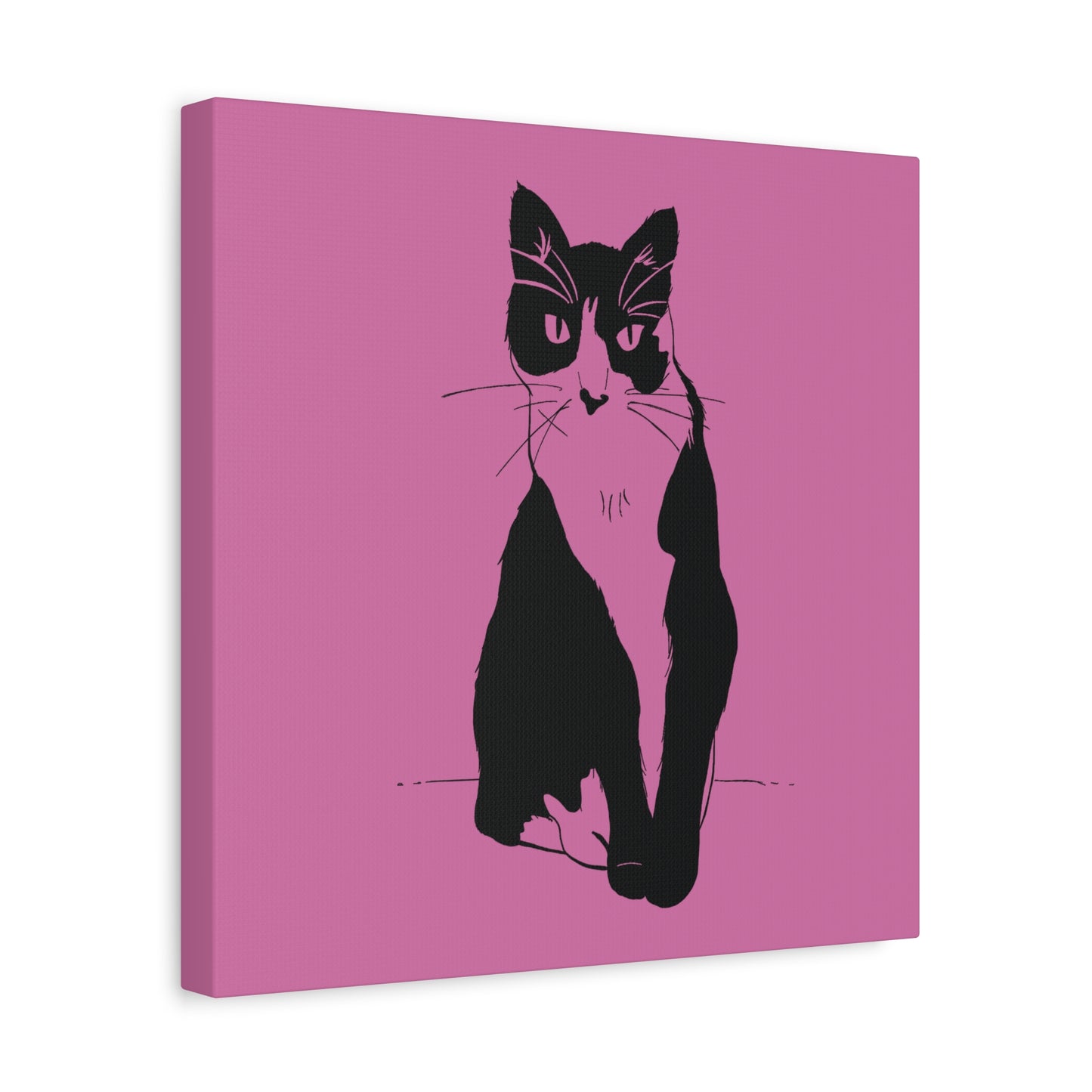 Cat Canvas Print on Pink (Transparent Style Cat) - Cat Drawing Art