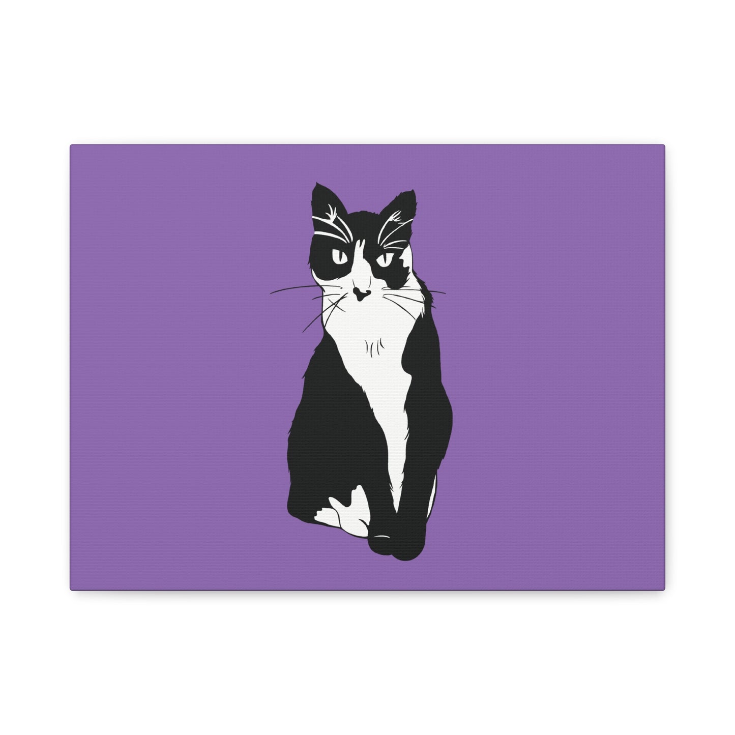 Cat Canvas on Light Purple (B&W Style Cat) - Cat Drawing Art