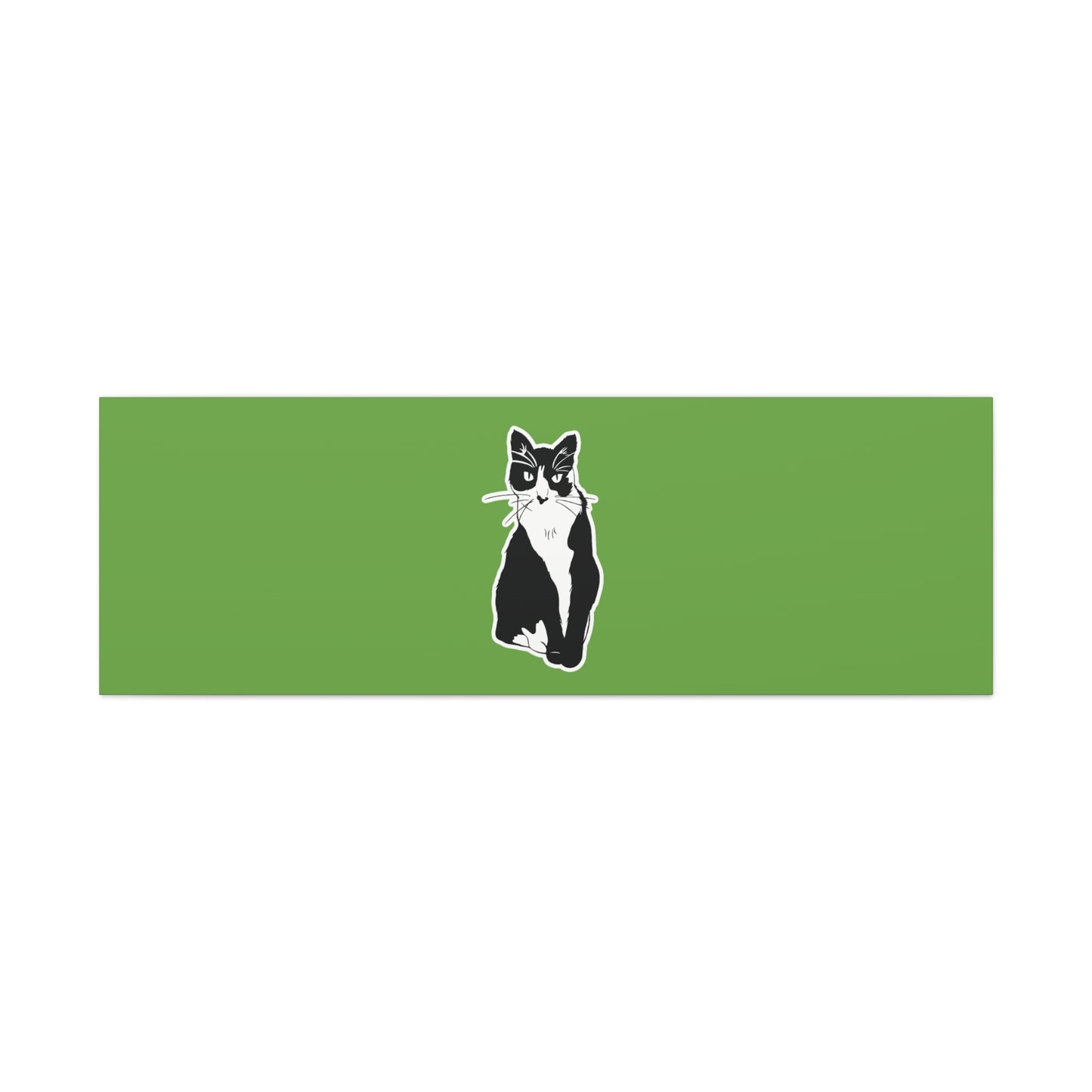 Cat Canvas Print on Green (B&W Style Cat) - Cat Drawing Art