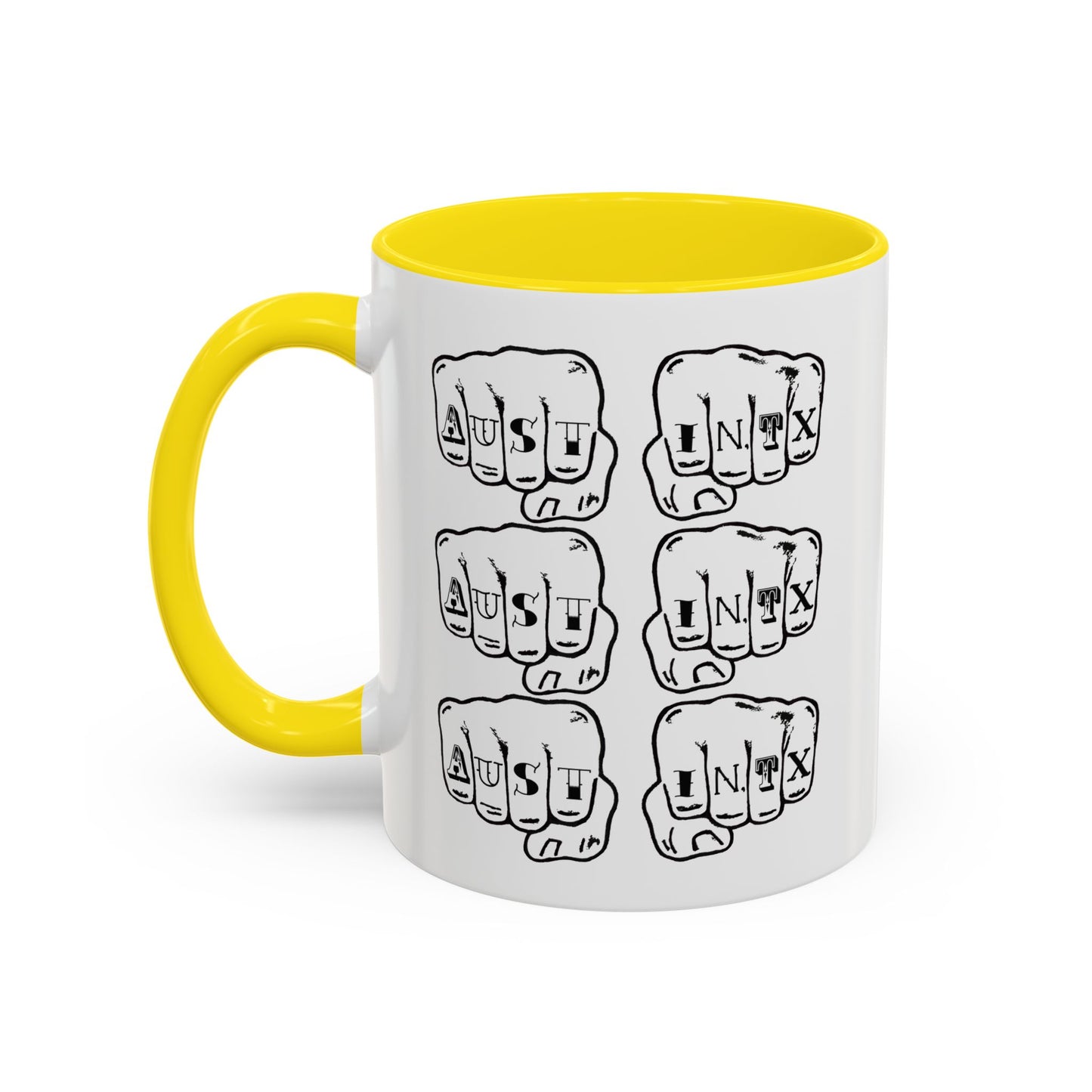 Austin Knuckle Tats Tattooed Fists Accent Mug Fists Stack Edition