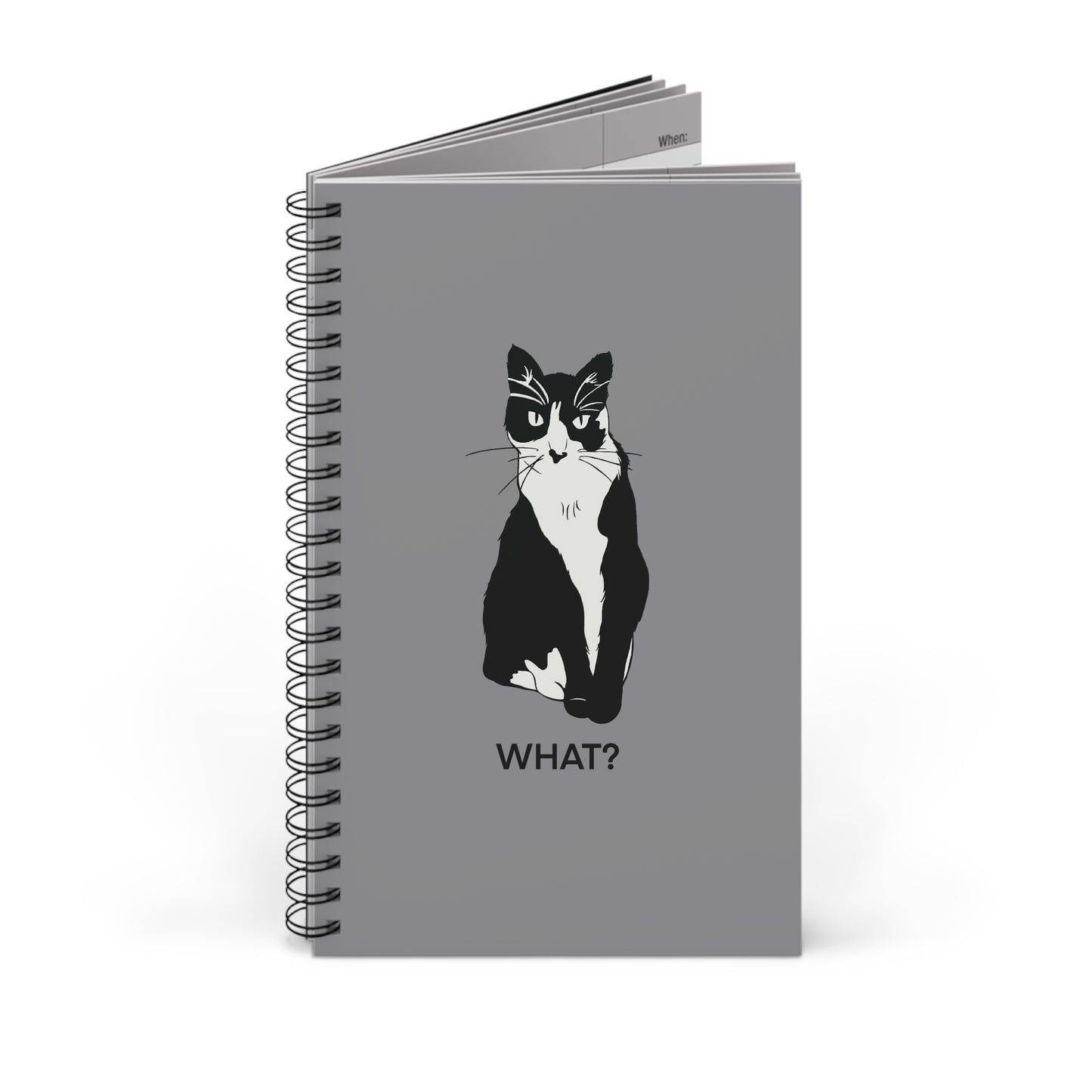 Cattitude Notebook in Grey (B&W Style Cat) - Cat Spiral Notebook