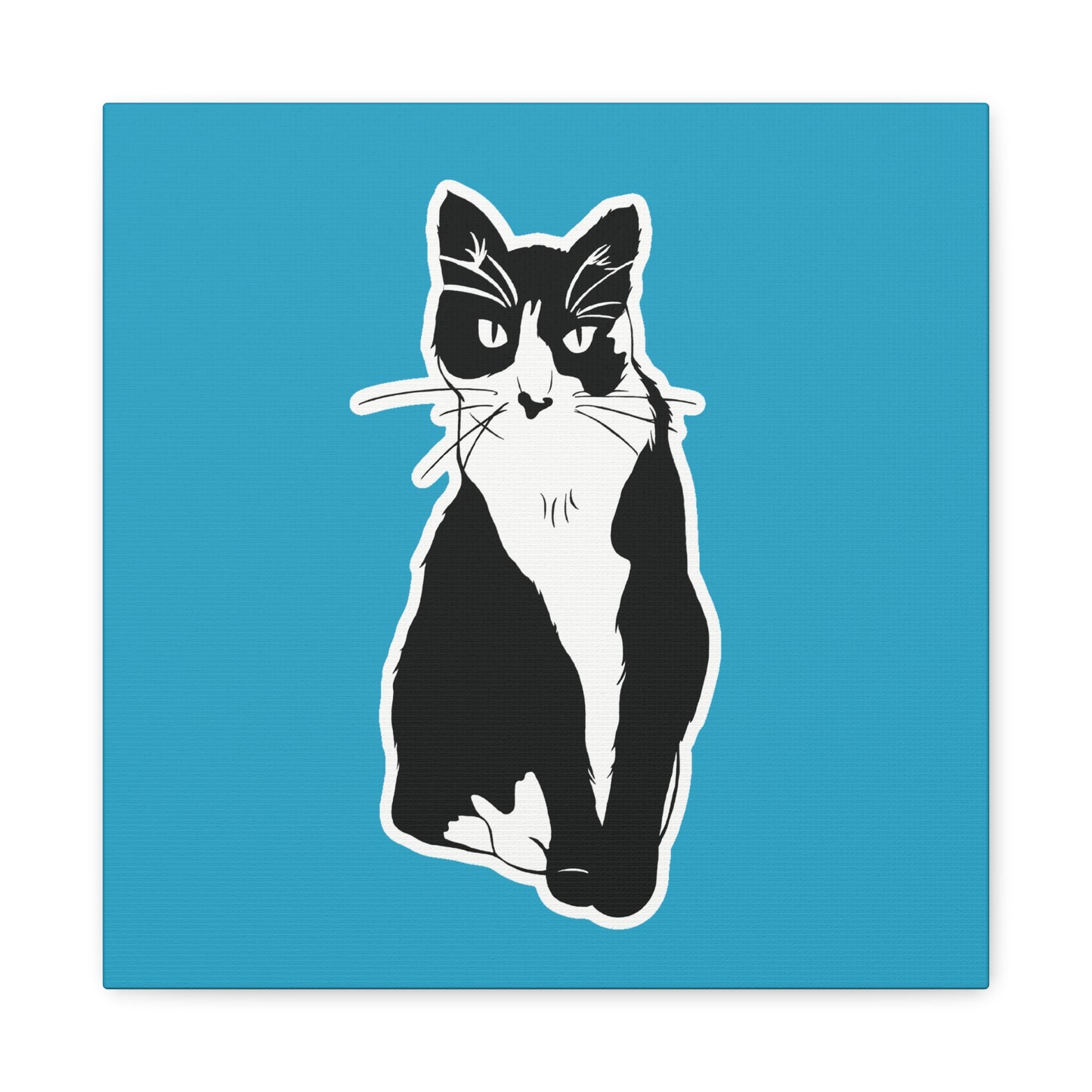 Cat Canvas Print on Turquoise (Sticker Style Cat) - Cat Drawing Art