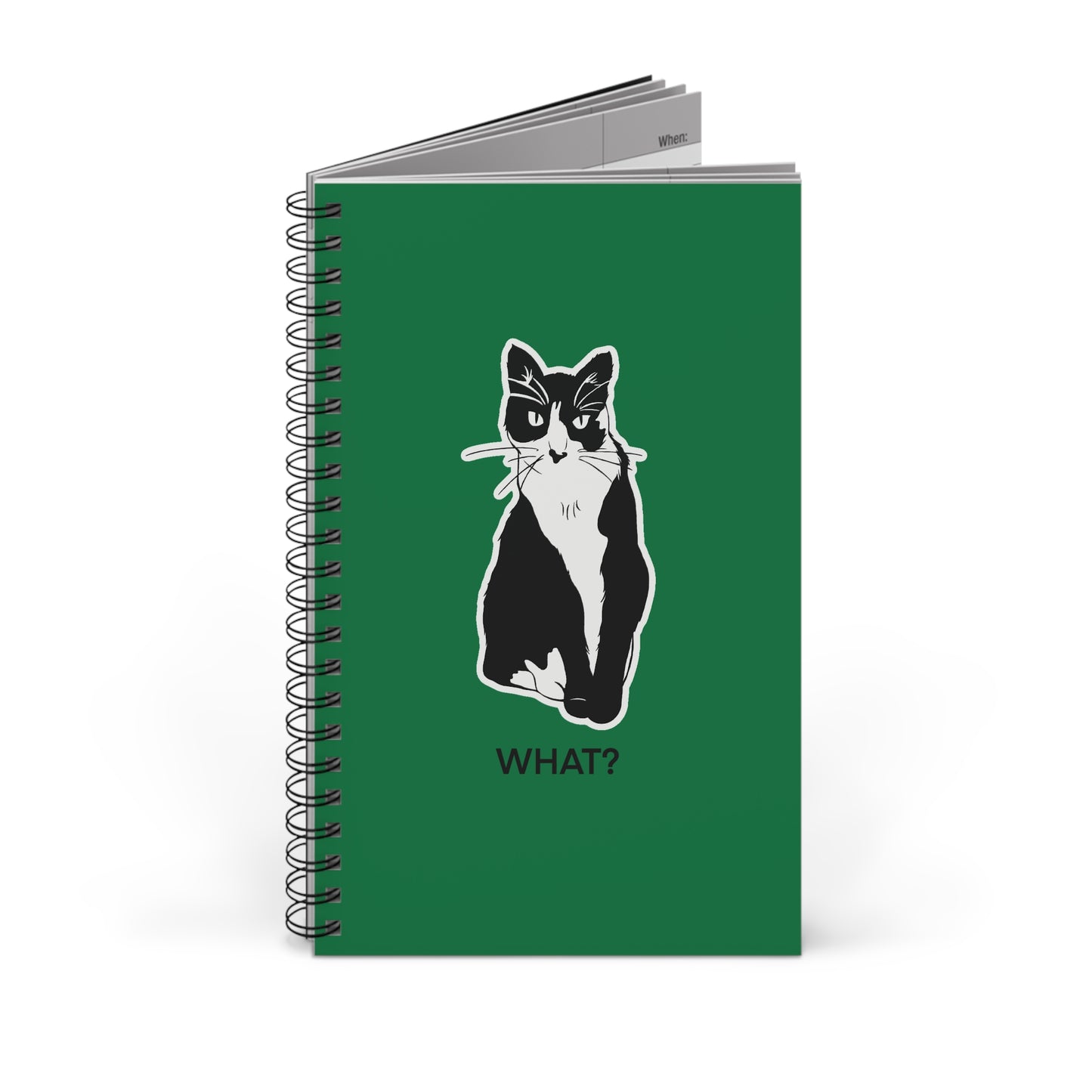 Cattitude Notebook in Dark Green (Sticker Style Cat with Black Writing) - Cat Spiral Notebook