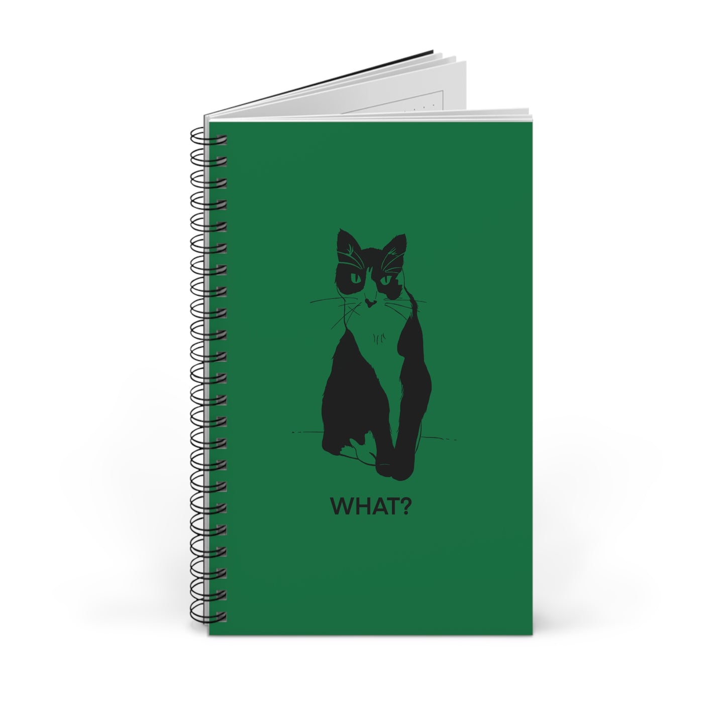 Cattitude Notebook in Dark Green (Transparent Style Cat) - Cat Spiral Notebook