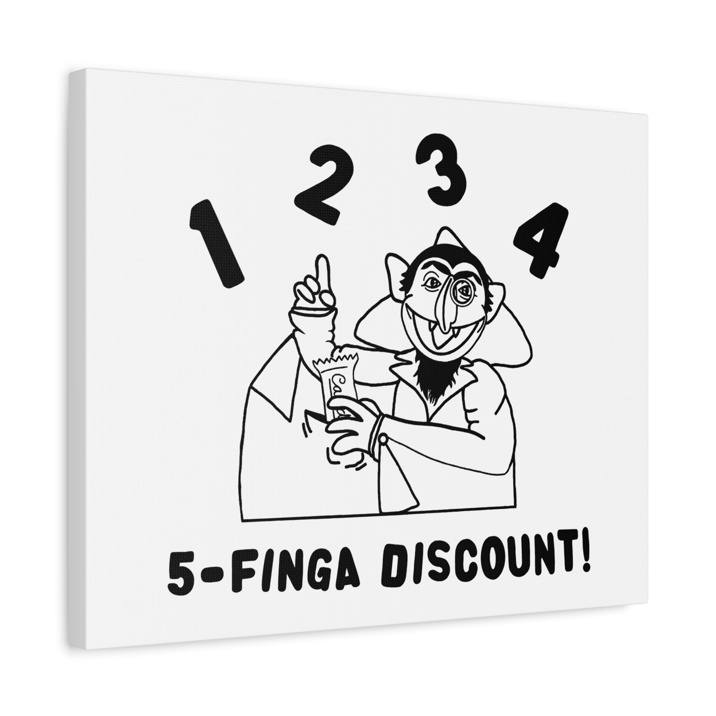 Five Finger Discount Outline Canvas Print White - Sesame Street The Count Parody Art Print
