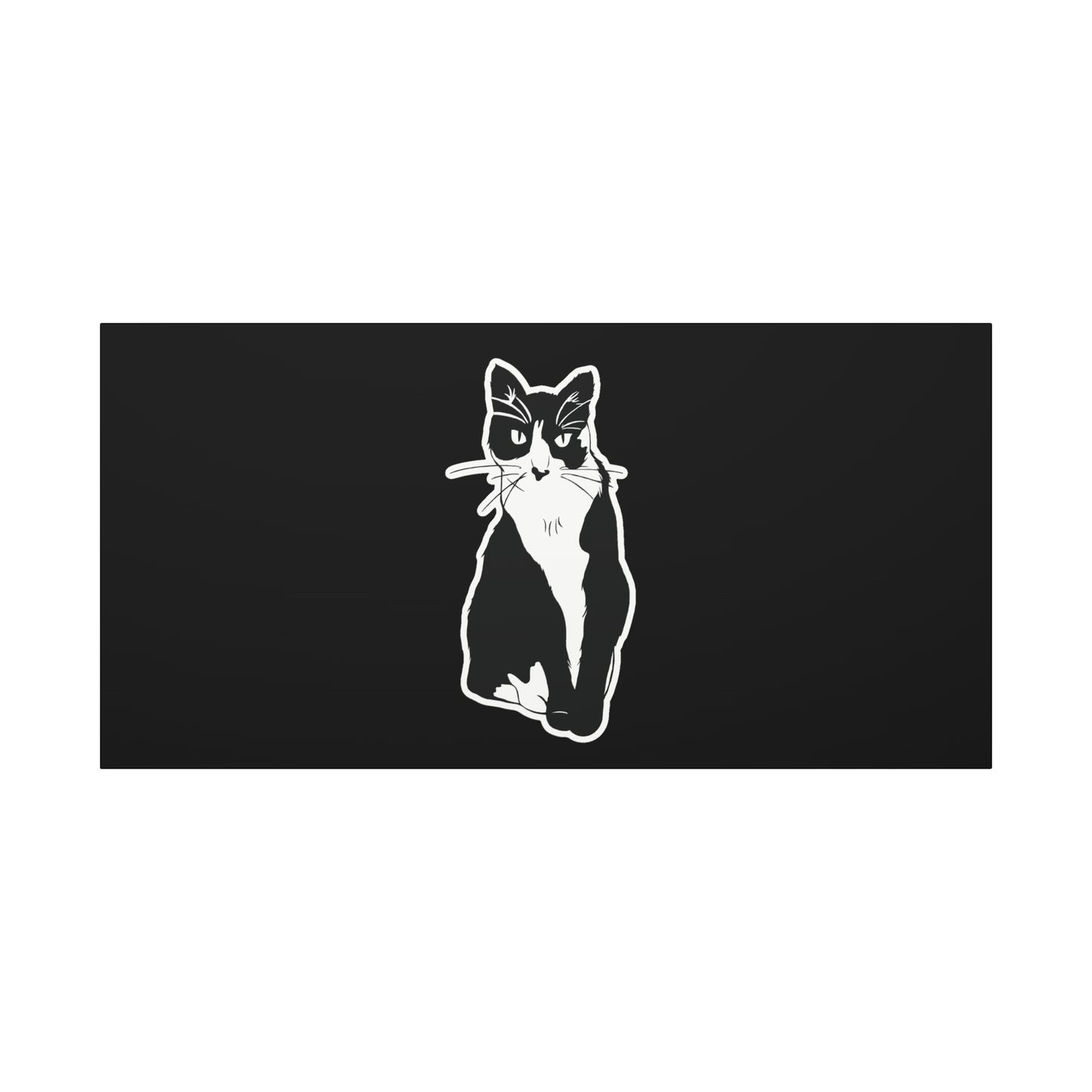 Cat Canvas Print on Black (Sticker Style Cat) - Cat Drawing Art