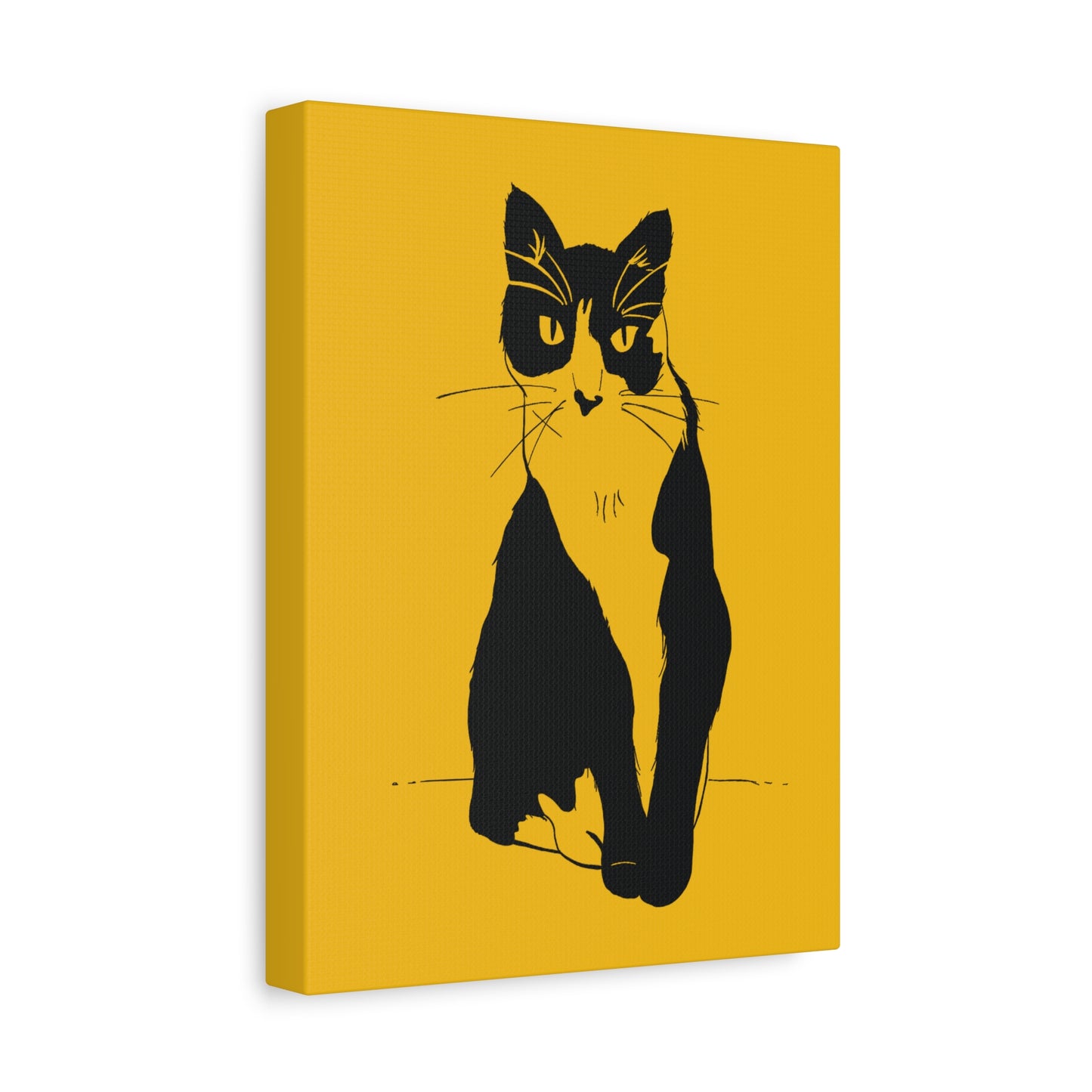 Cat Canvas Print on Yellow (Transparent Style Cat) - Cat Drawing Art