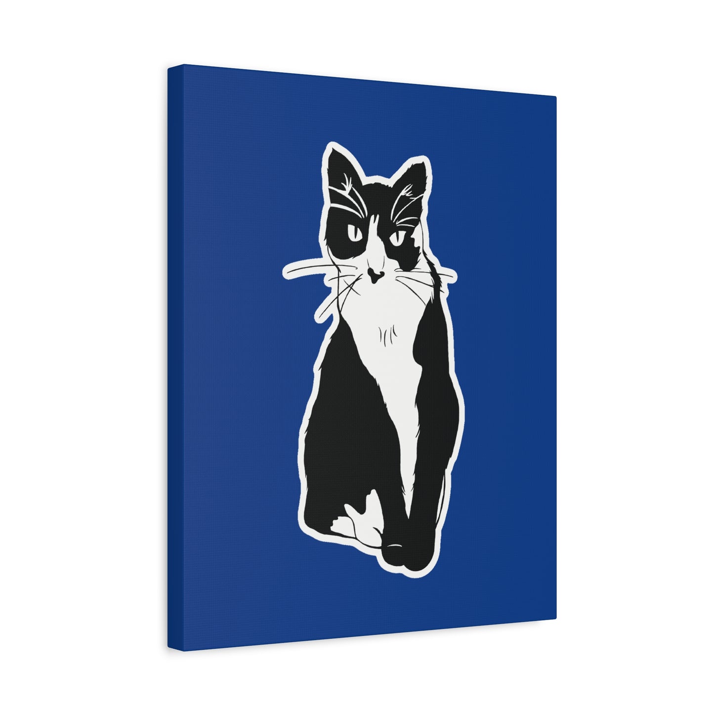 Cat Canvas Print on Dark Blue (Sticker Style Cat) - Cat Drawing Art