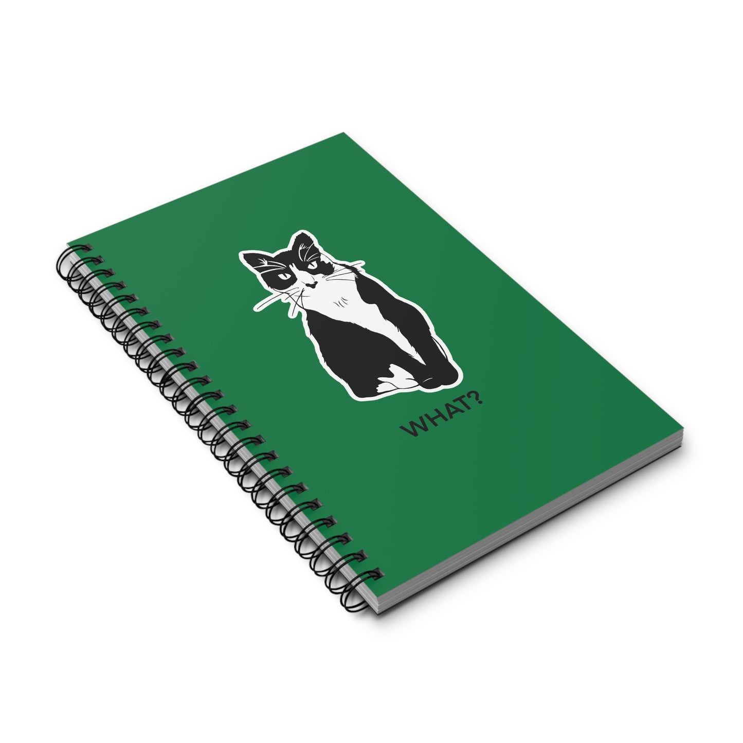 Cattitude Notebook in Dark Green (Sticker Style Cat with Black Writing) - Cat Spiral Notebook