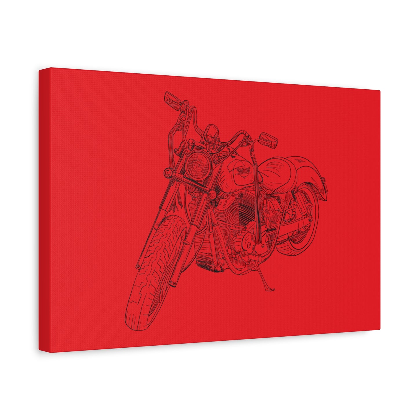 Ride Me Harley Motorcycle Sketch Canvas Print - Black Ink on Red Background