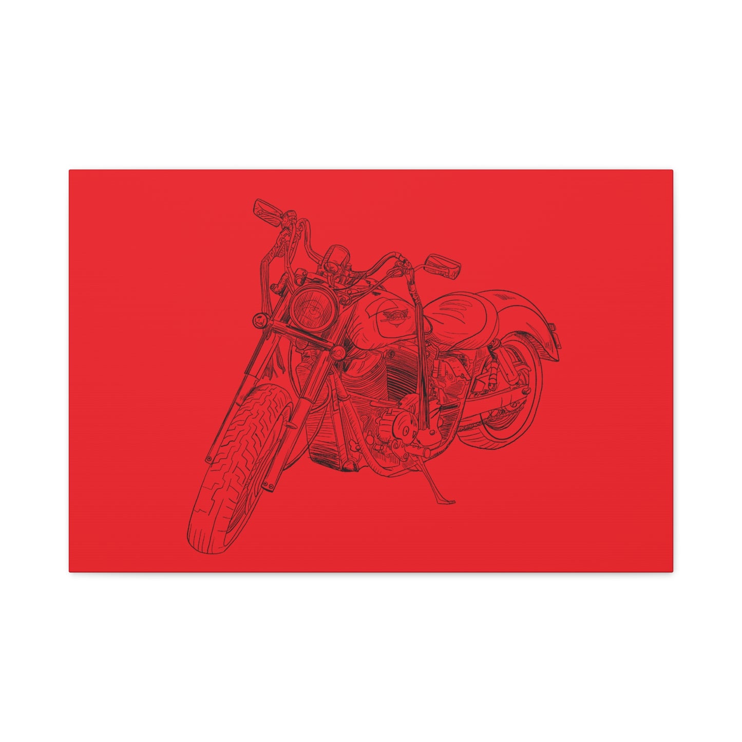 Ride Me Harley Motorcycle Sketch Canvas Print - Black Ink on Red Background