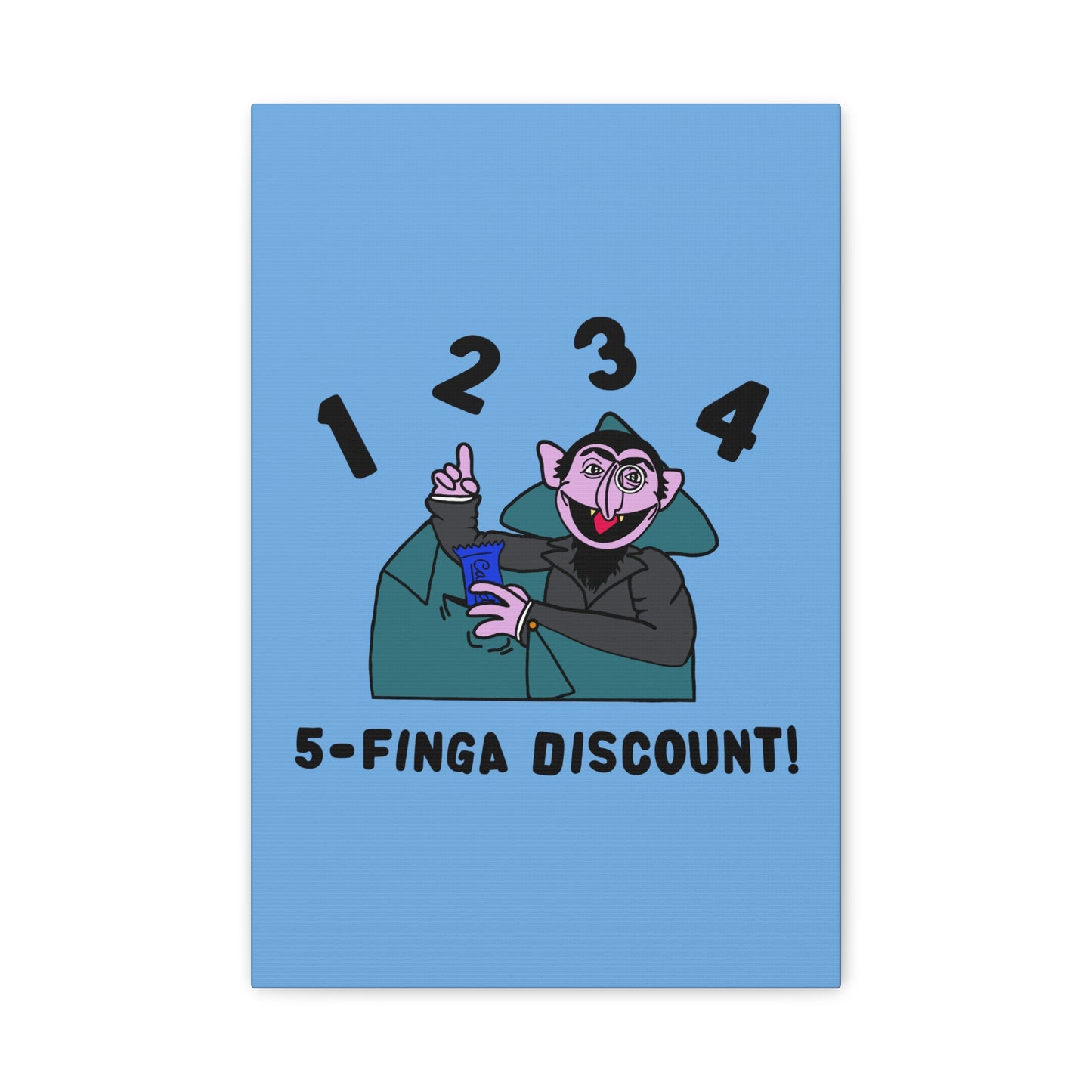 Five Finger Discount Canvas Print Light Blue - Sesame Street The Count Parody Art Print