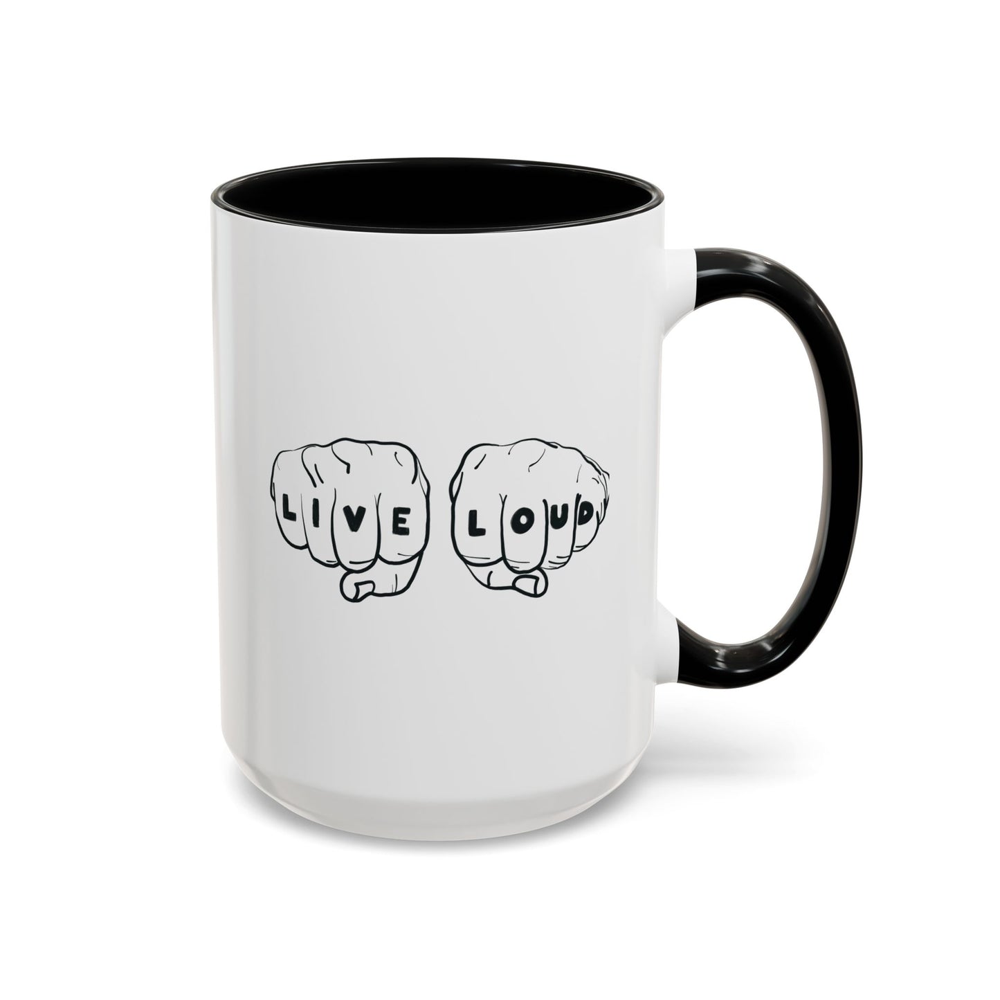 Live Loud Knuckle Tats Tattooed Fists - Four Fists Accent Mug