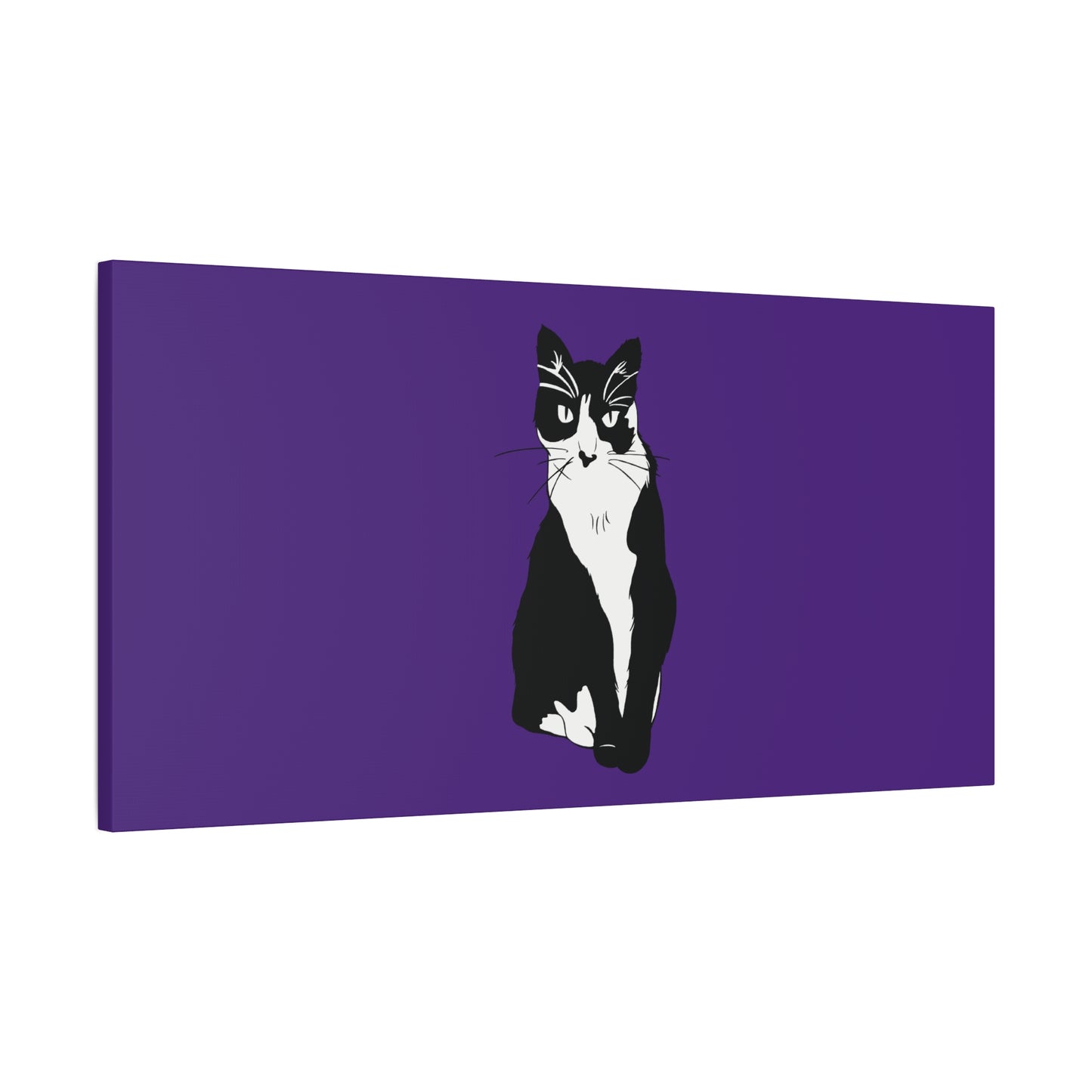 Cat Canvas on Purple (B&W Style Cat) - Cat Drawing Art
