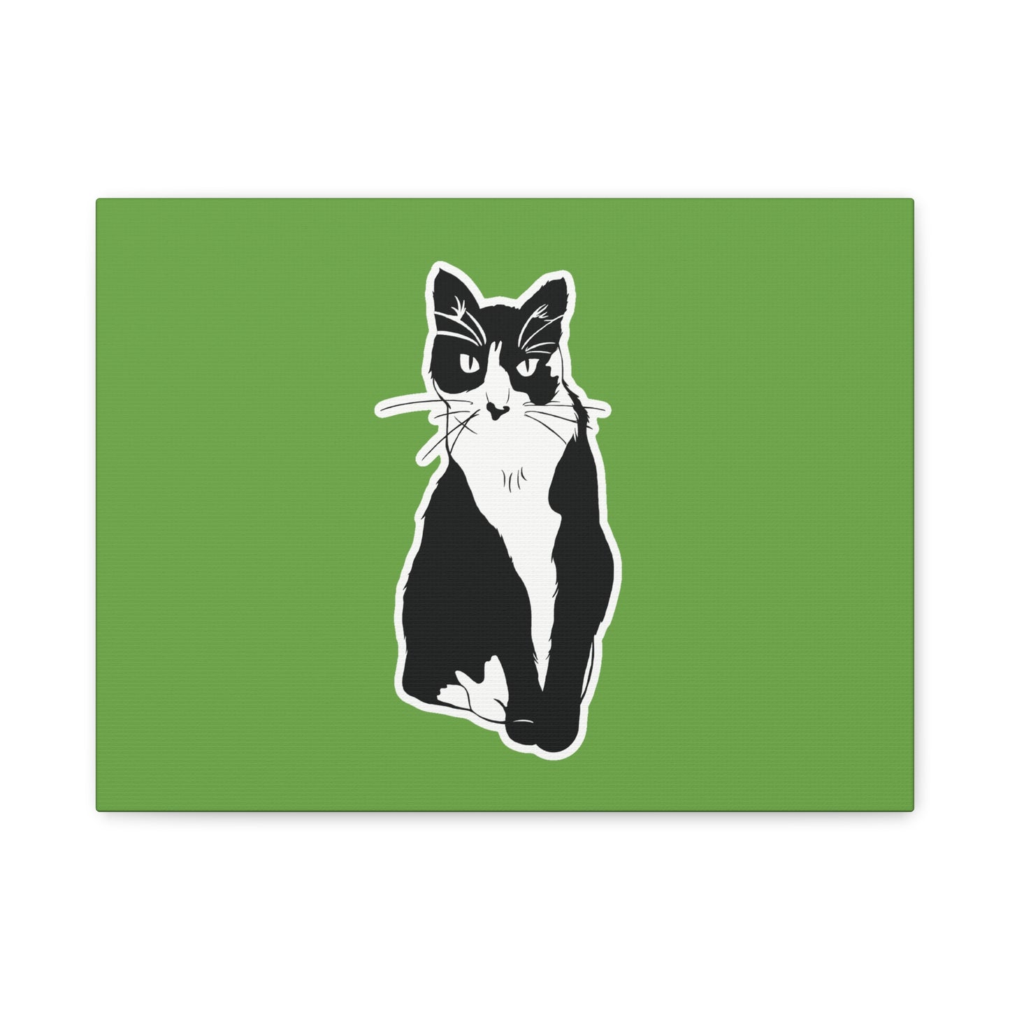 Cat Canvas Print on Green (B&W Style Cat) - Cat Drawing Art