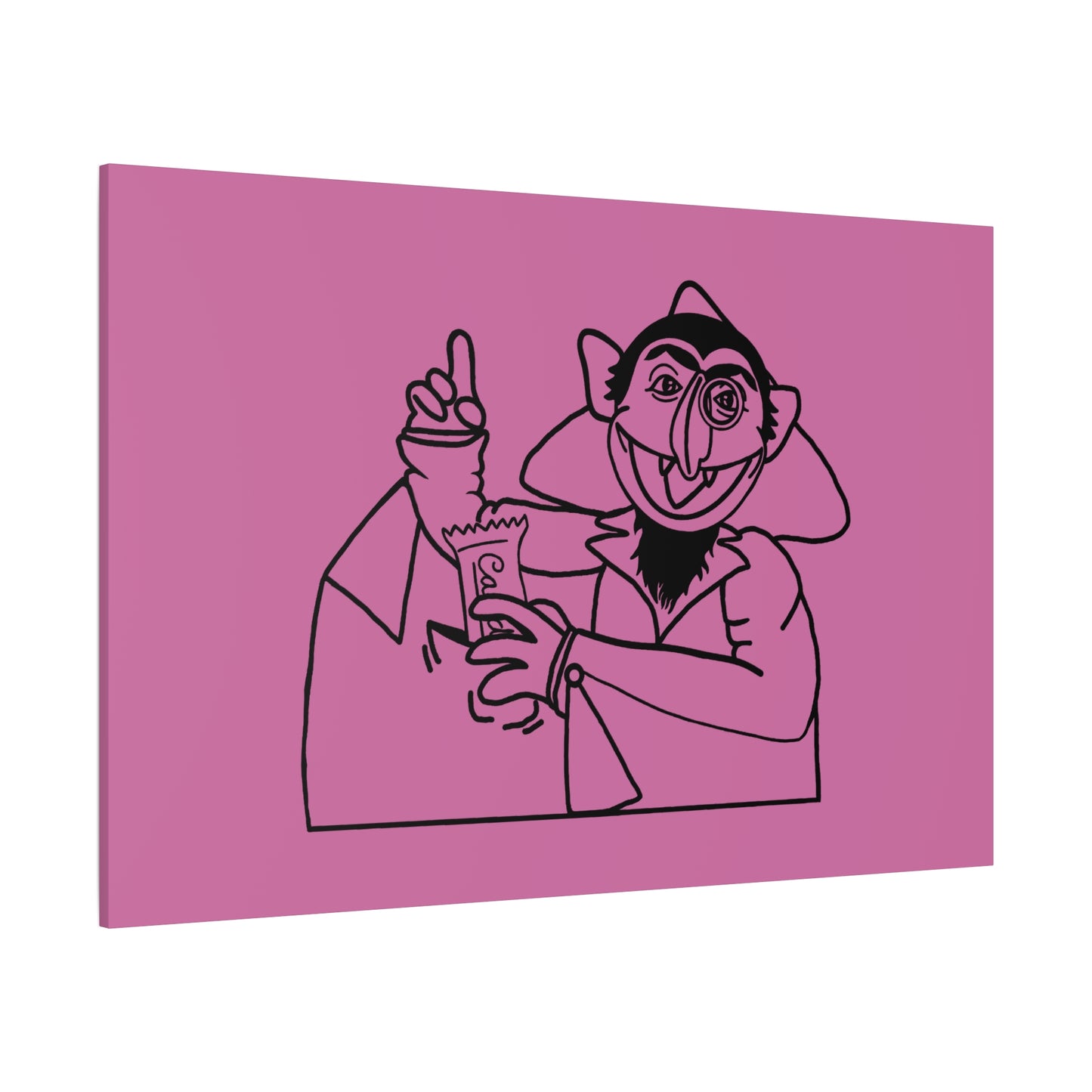 The Count Stealing Candy Outline Canvas Print Light Pink - Sesame Street The Count Parody Art