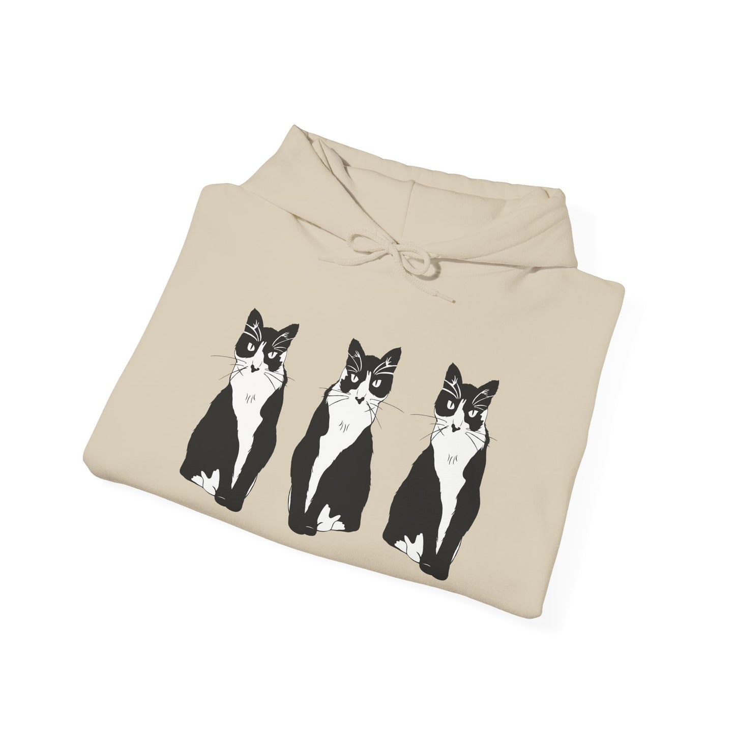 Cat x3 Hoodie (B&W Style Cat) - Cat Hooded Sweatshirt