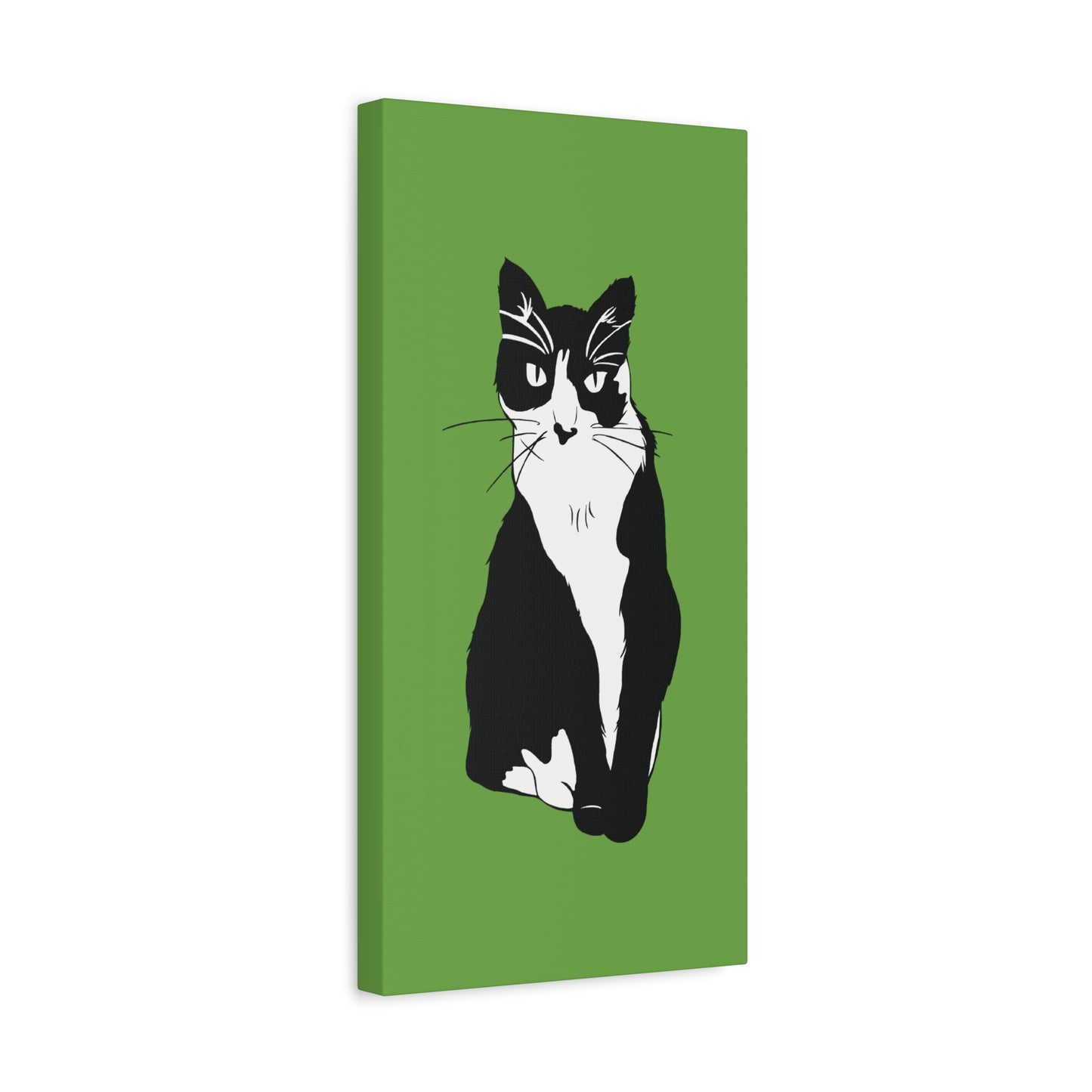 Cat Canvas on Green (B&W Style Cat) - Cat Drawing Art