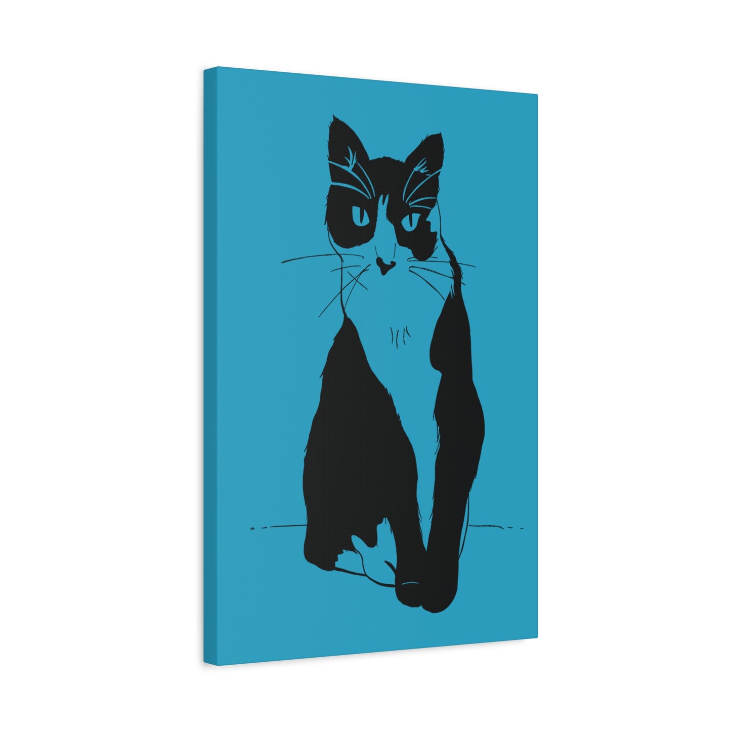Cat Canvas Print on Turquoise (Transparent Style Cat) - Cat Drawing Art