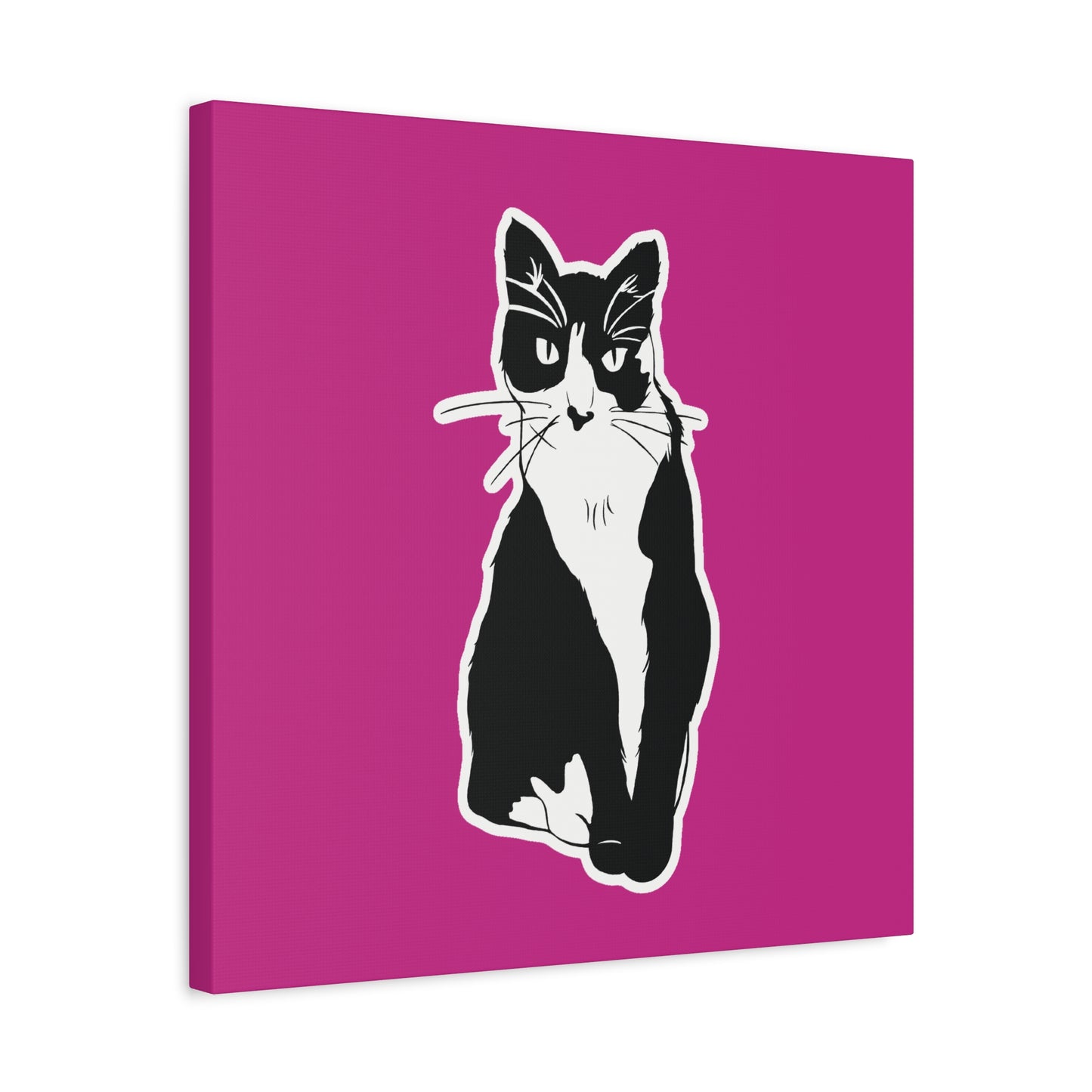 Cat Canvas on Pink (Sticker Style Cat) - Cat Drawing Art