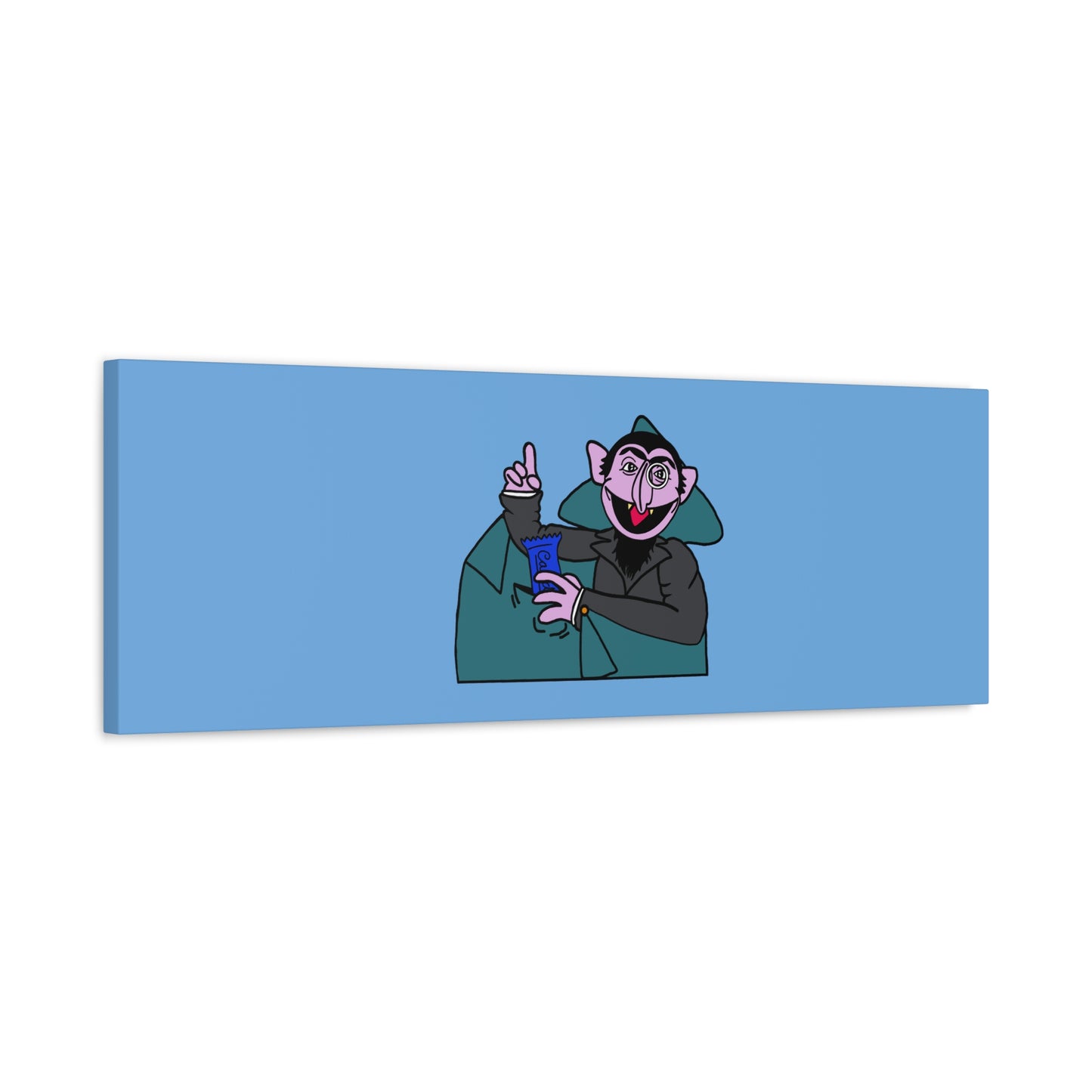 The Count Stealing Candy Canvas Print Light Blue - Sesame Street The Count Parody Art