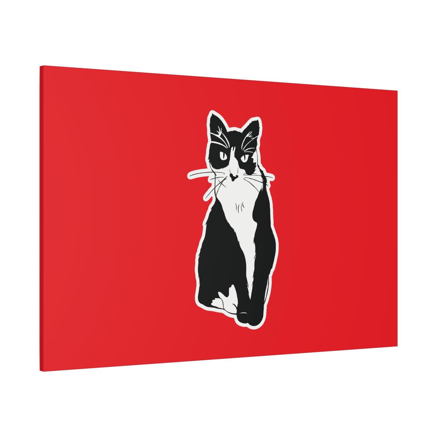 Cat Canvas Print on Red (Sticker Style Cat) - Cat Drawing Art