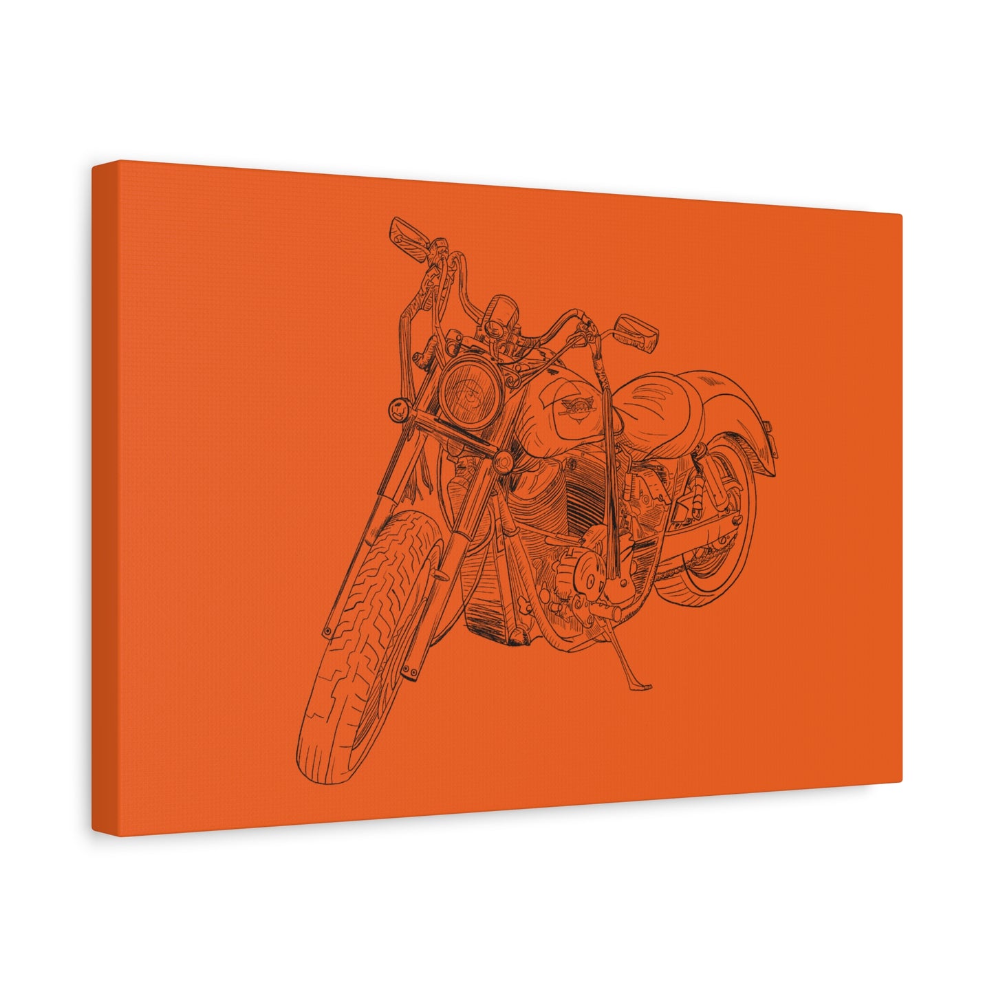 Ride Me Harley Motorcycle Sketch Canvas Print - Black Ink on Orange Background