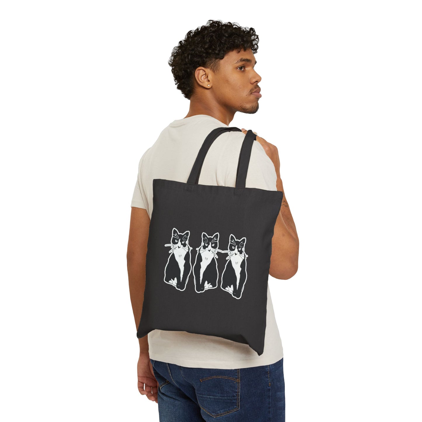 Cat x3 Tote Bag (Sticker Style Cat) - Cat Drawing Bag