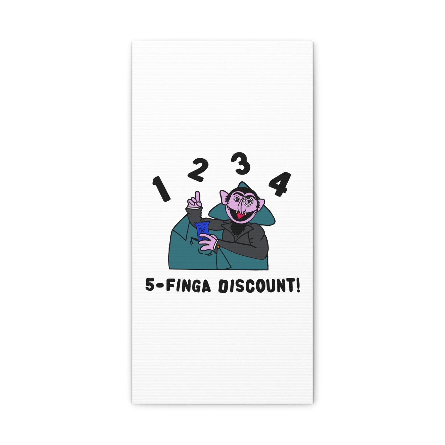 Five Finger Discount Canvas Print White - Sesame Street The Count Parody Art Print