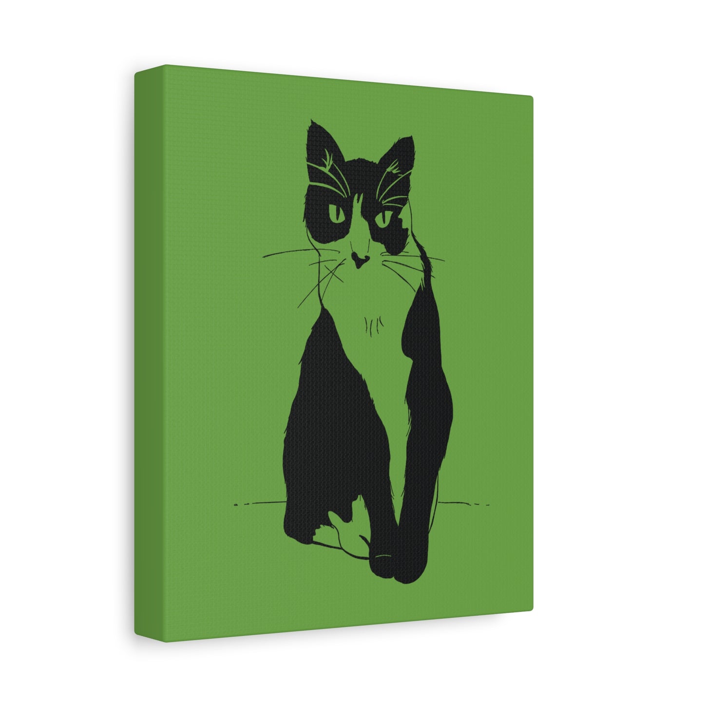 Cat Canvas Print on Green (Transparent Style Cat) - Cat Drawing Art