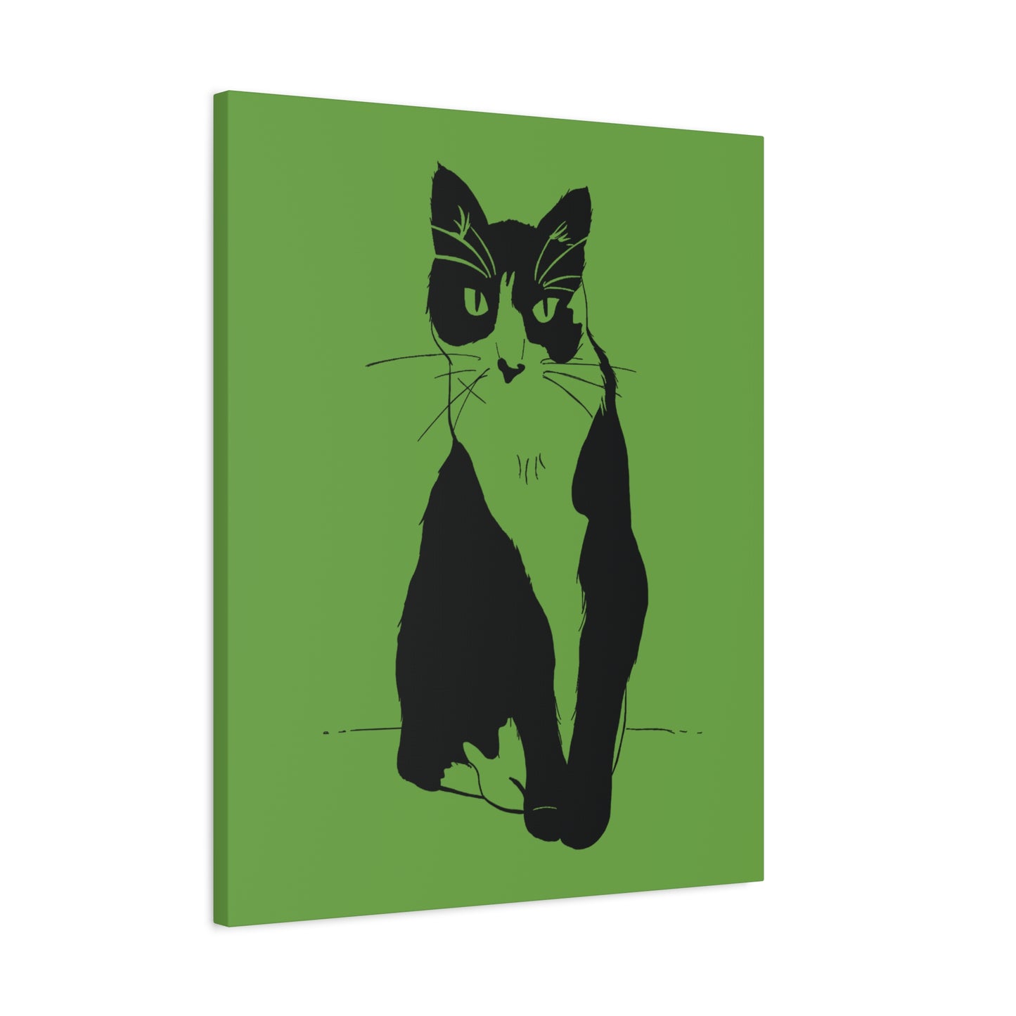 Cat Canvas Print on Green (Transparent Style Cat) - Cat Drawing Art