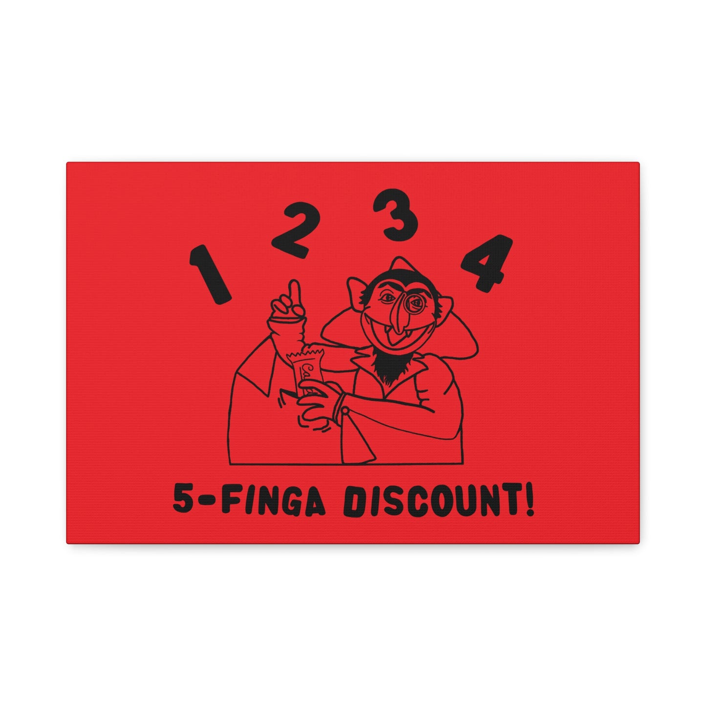 Five Finger Discount Outline Canvas Print Red - Sesame Street The Count Parody Art Print