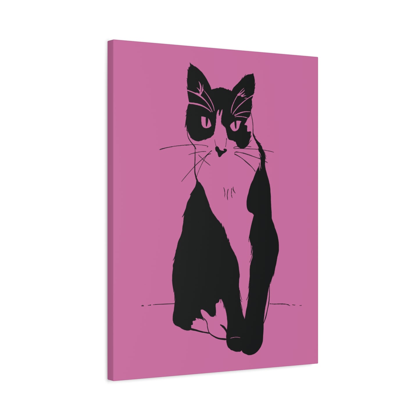 Cat Canvas Print on Pink (Transparent Style Cat) - Cat Drawing Art