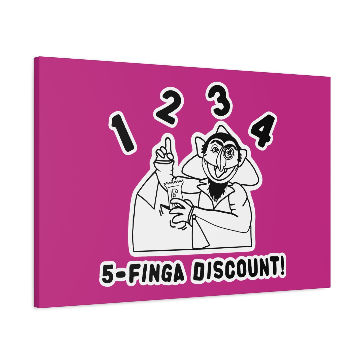 Five Finger Discount Outline Canvas Print Pink - Sesame Street The Count Parody Art Print