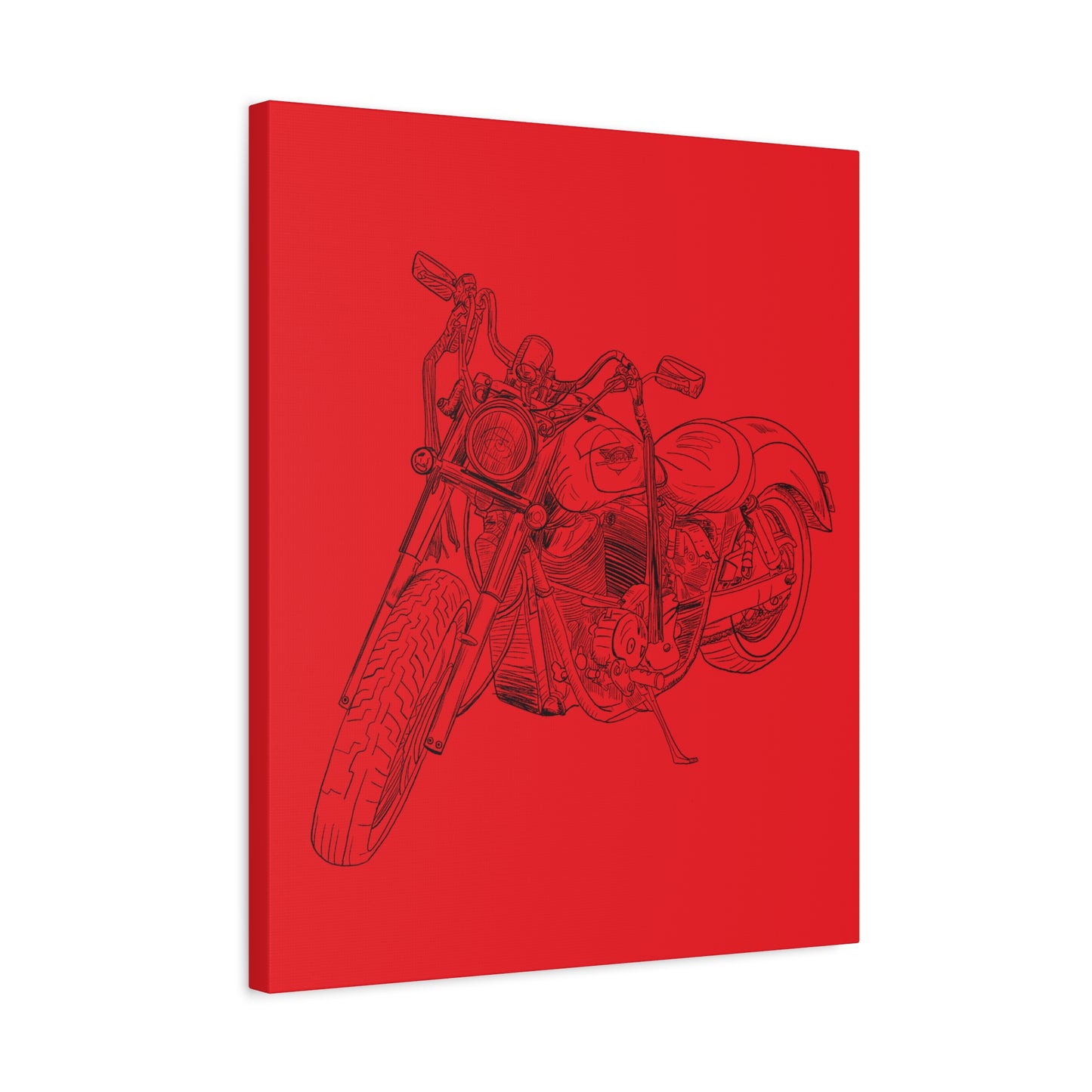 Ride Me Harley Motorcycle Sketch Canvas Print - Black Ink on Red Background