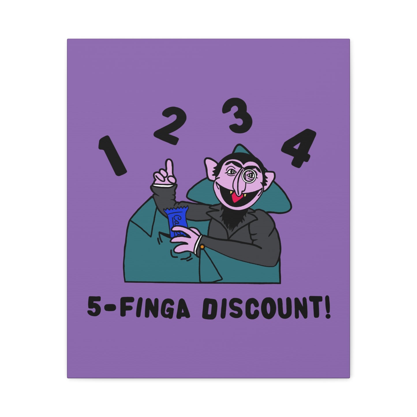Five Finger Discount Canvas Print Light Purple - Sesame Street The Count Parody Art Print