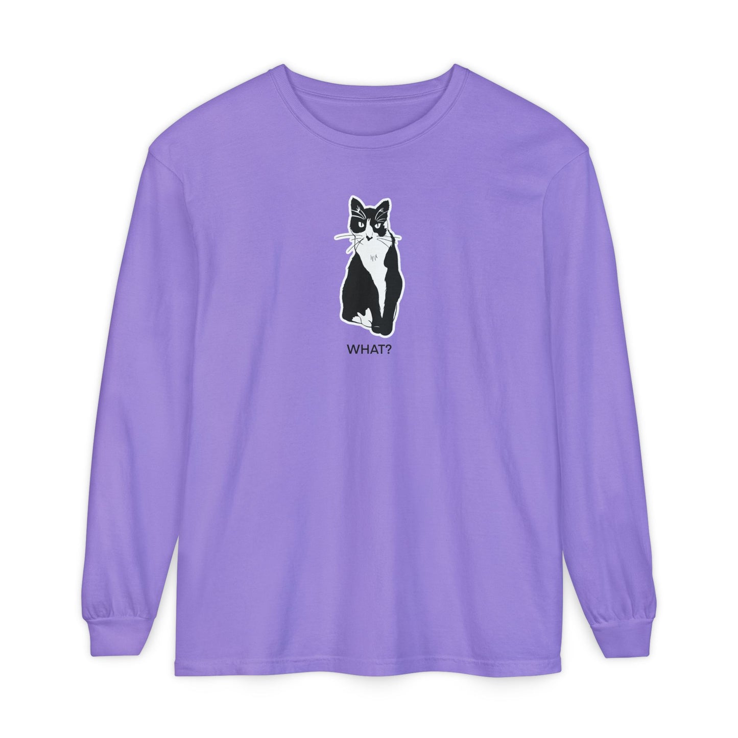 Cattitude Long Sleeve Tee (Sticker Style Cat) - Cat What Shirt