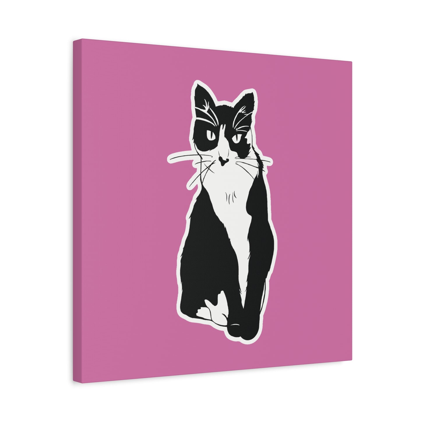 Cat Canvas on Light Pink (Sticker Style Cat) - Cat Drawing Art