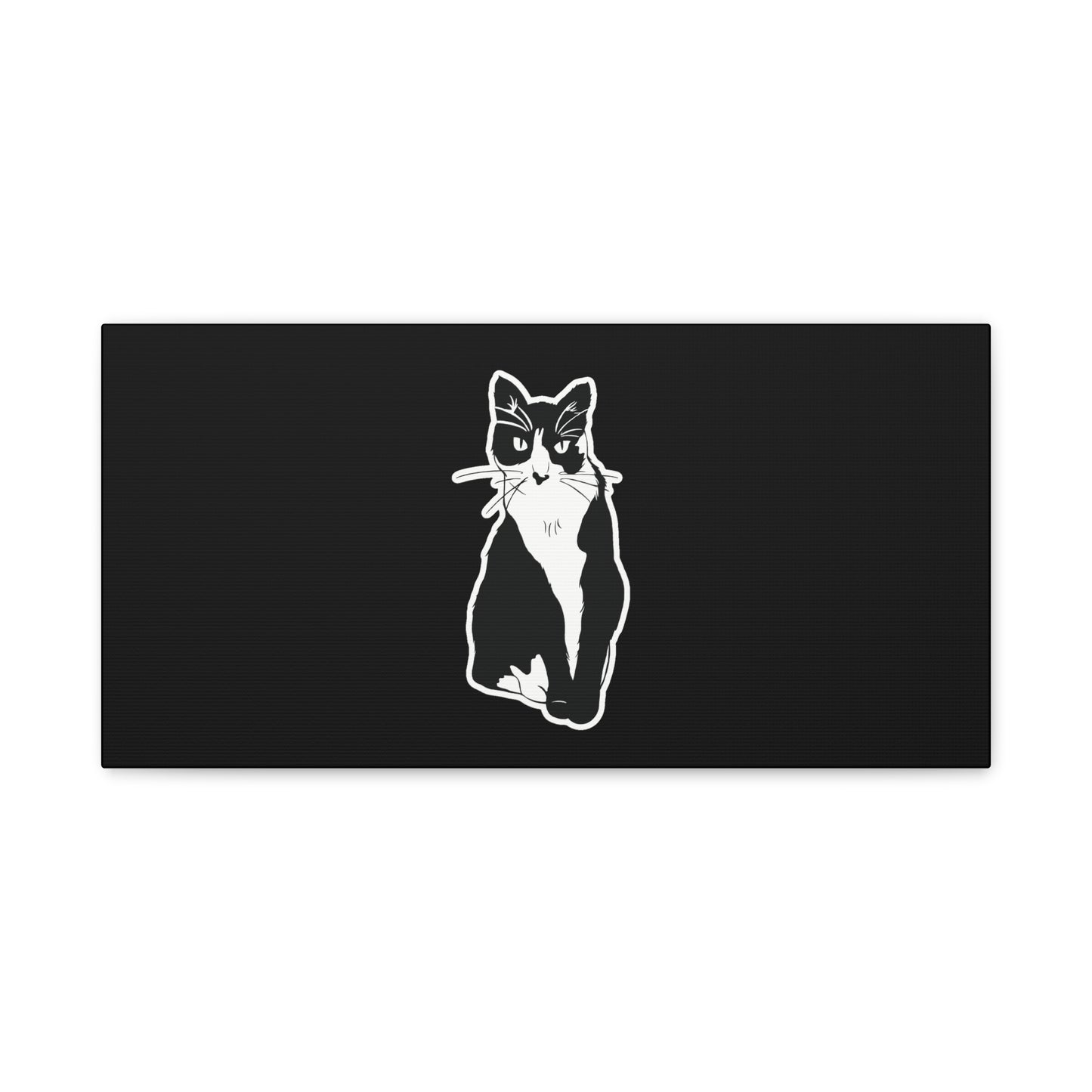Cat Canvas Print on Black (Sticker Style Cat) - Cat Drawing Art