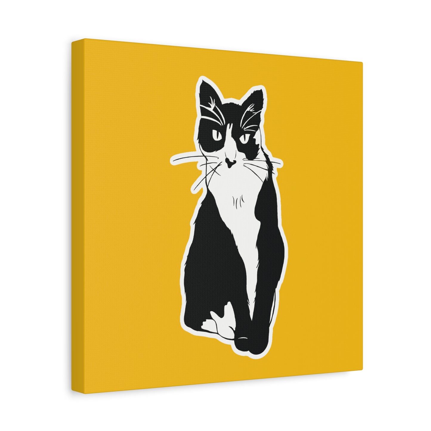 Cat Canvas Print on Yellow (Sticker Style Cat) - Cat Drawing Art