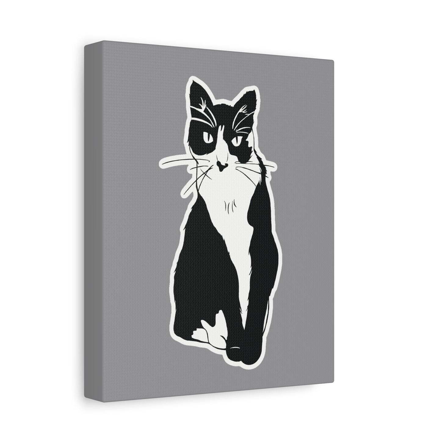 Cat Canvas Print on Grey (Sticker Style Cat) - Cat Drawing Wall Art