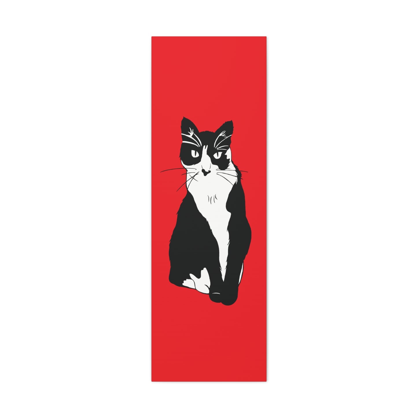 Cat Canvas on Red (B&W Style Cat) - Cat Drawing Art