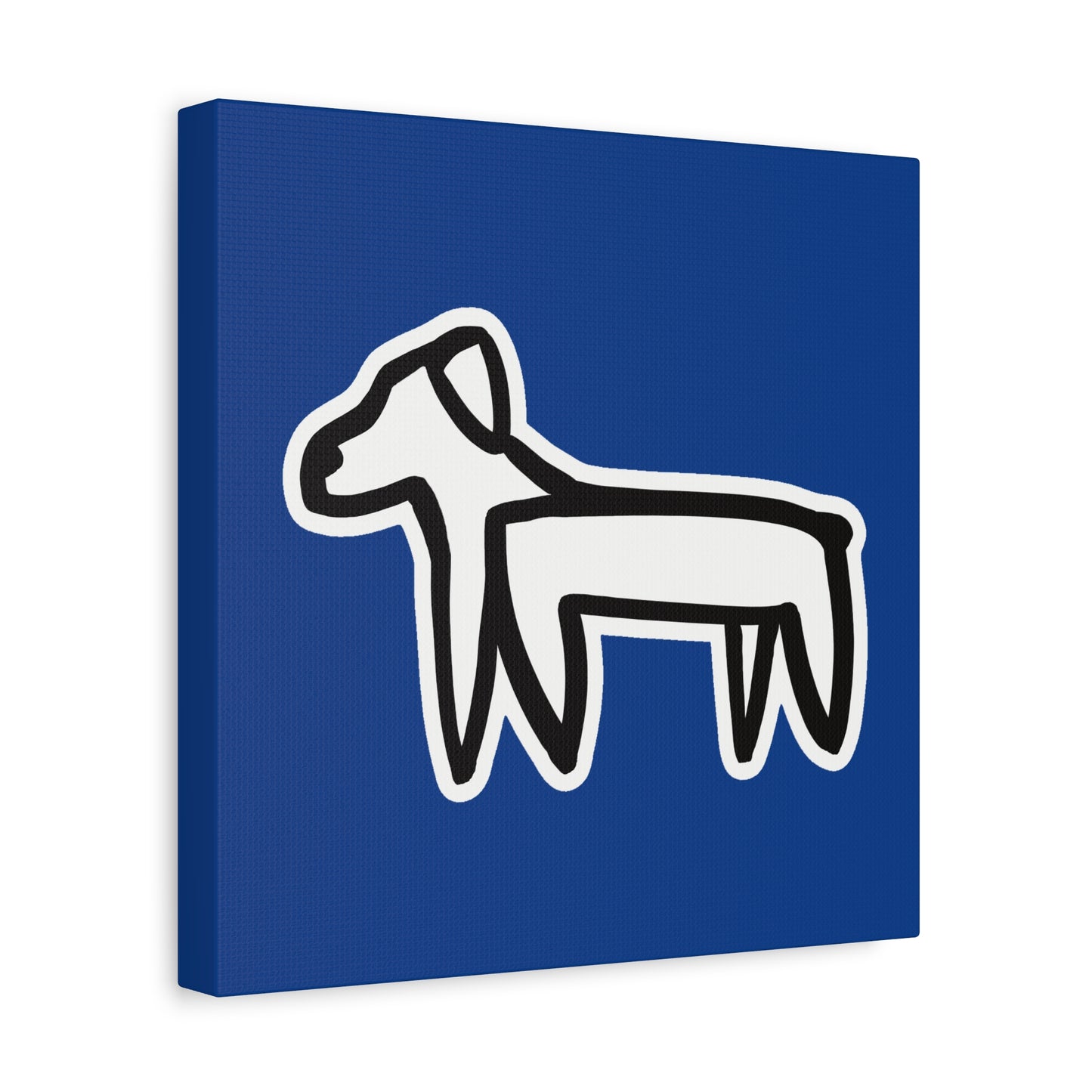 Dog Canvas Print on Blue (Sticker Style White Dog) - Dog Drawing Wall Art