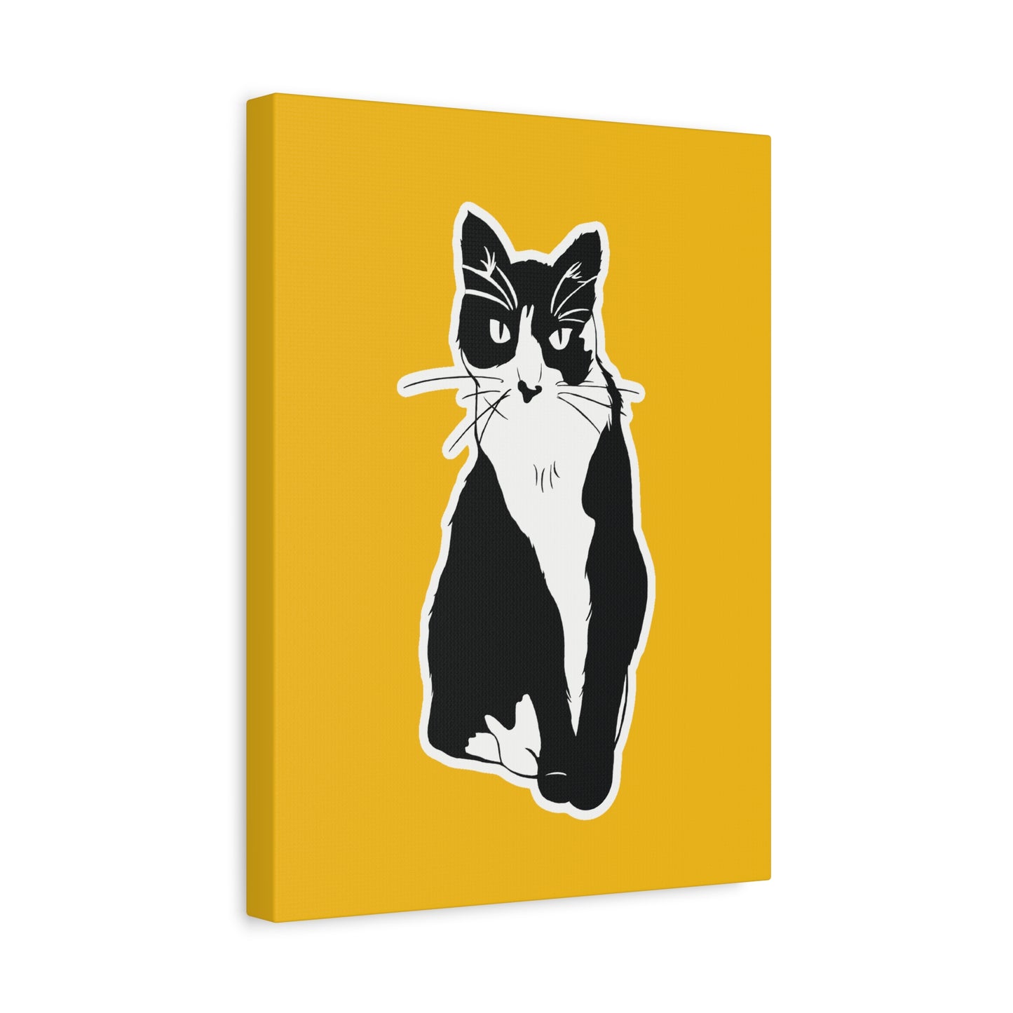 Cat Canvas Print on Yellow (Sticker Style Cat) - Cat Drawing Art