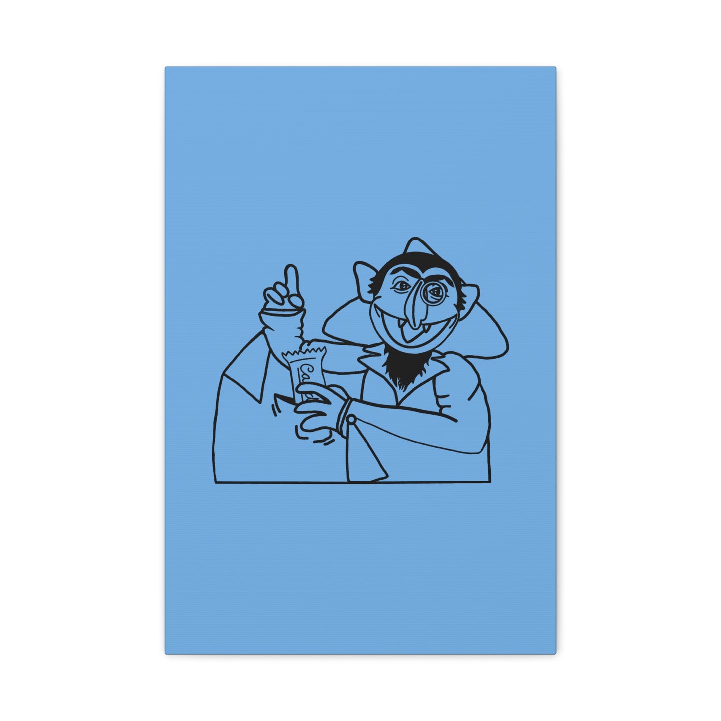 The Count Stealing Candy Outline Canvas Print Light Blue - Sesame Street The Count Parody Art